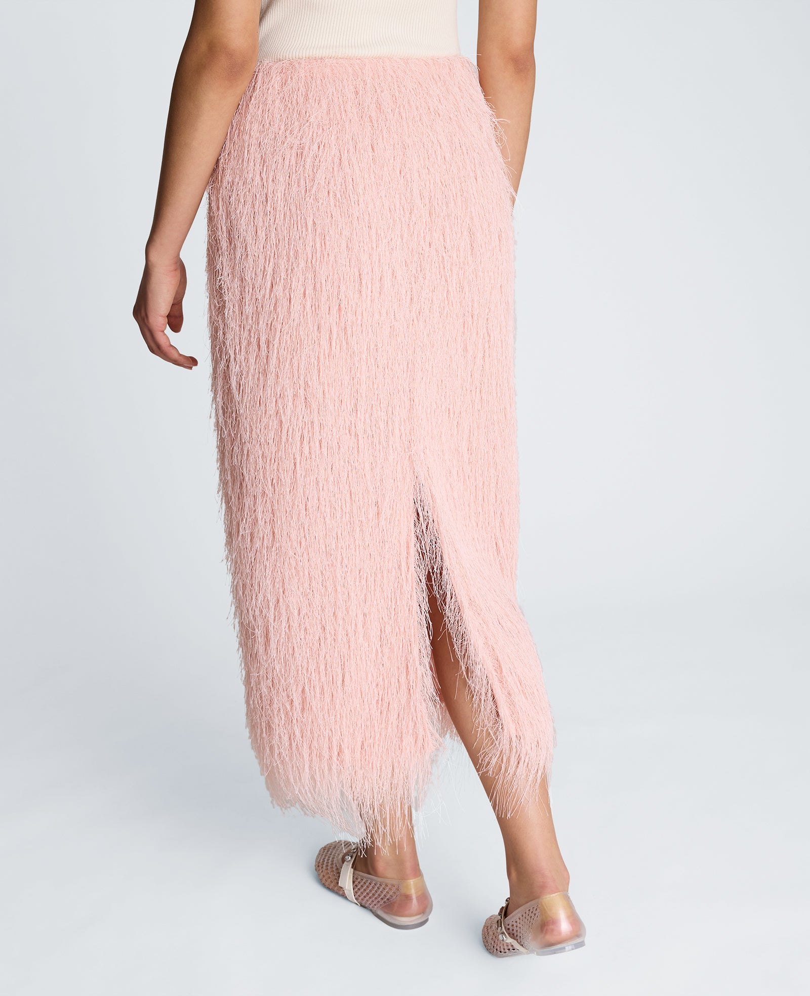 Kenneth Cole Reaction Clothing Feather Pull On Midi Skirt with Slit gonna pink vapor midi