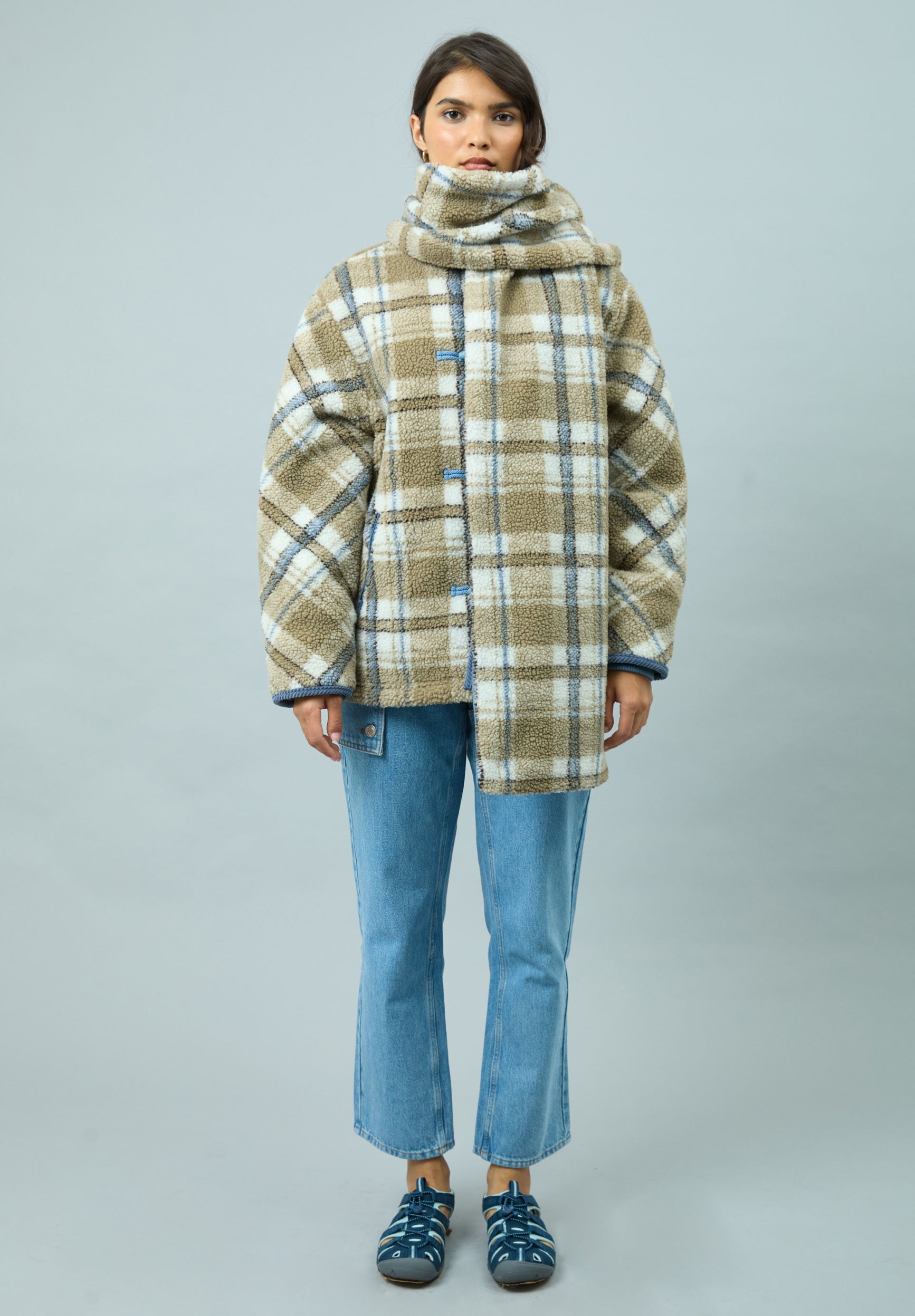 House Of Sunny Women's Jackets TEDDY FLEECE SCARF JACKET giacca teddy a quadri