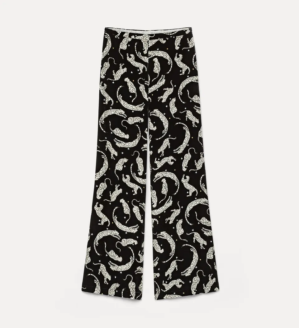 Forte pantaloni velvet trousers with “royal leopard” print night pantaloni nero