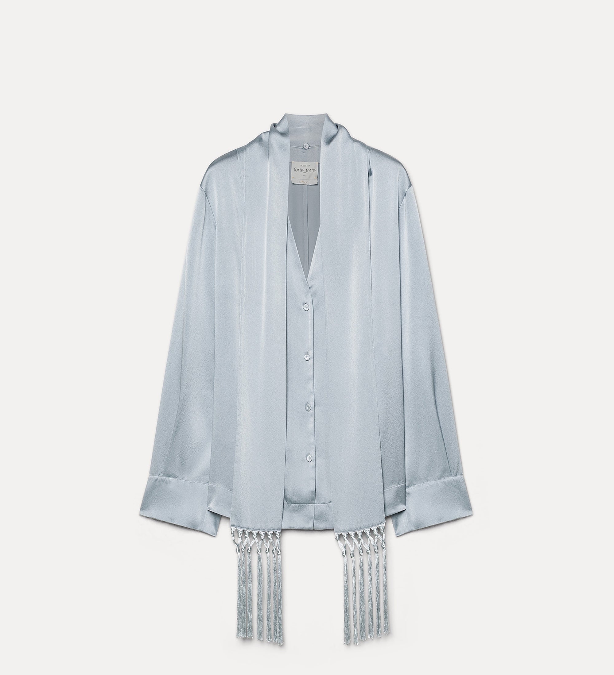 Forte camicie Silk Satin Shirt camicia grigia in seta pura con foulard