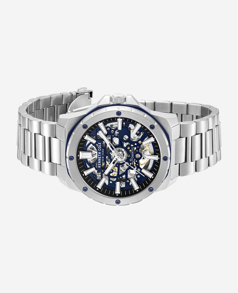 Kenneth Cole Reaction Watches Skeleton Automatic Stainless Bracelet Watch orologio argento