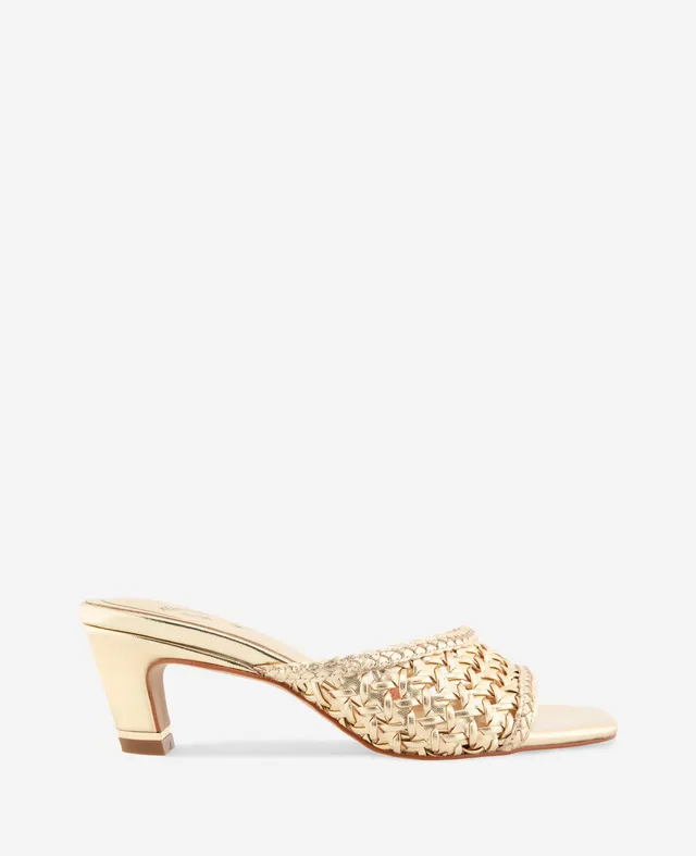 Kenneth Cole Reaction Shoes Arita Metallic Woven Leather sandali oro con tacco 5