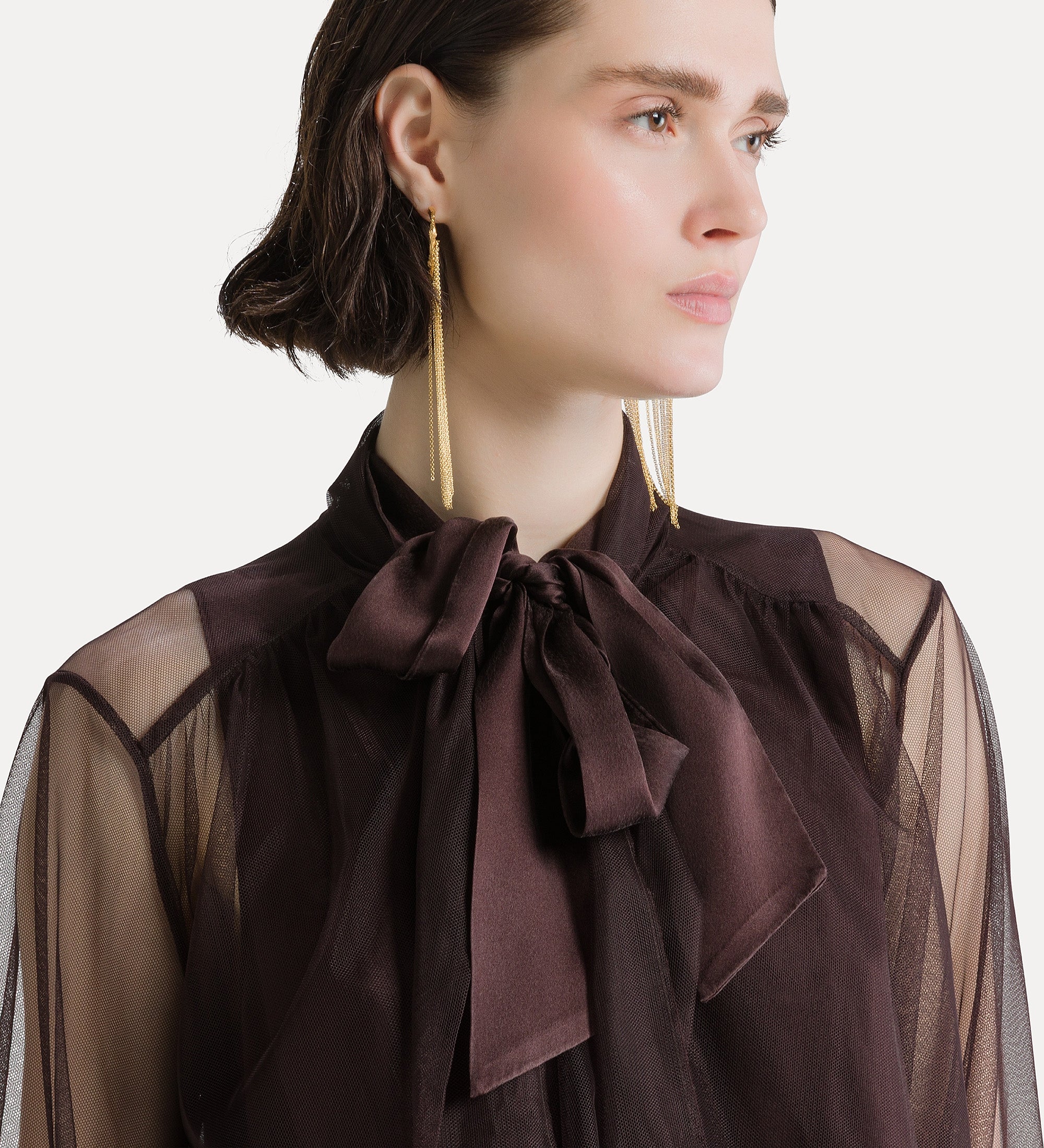 Forte camicie Camicia in tulle con fusciacca marrone