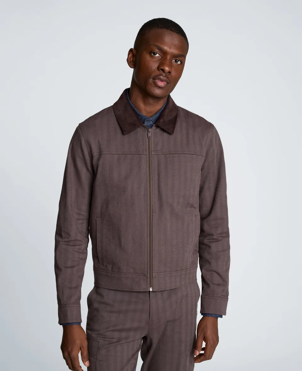 Kenneth Cole Reaction Clothing Zip Front Trucker With Contrast Collar giacca marrone