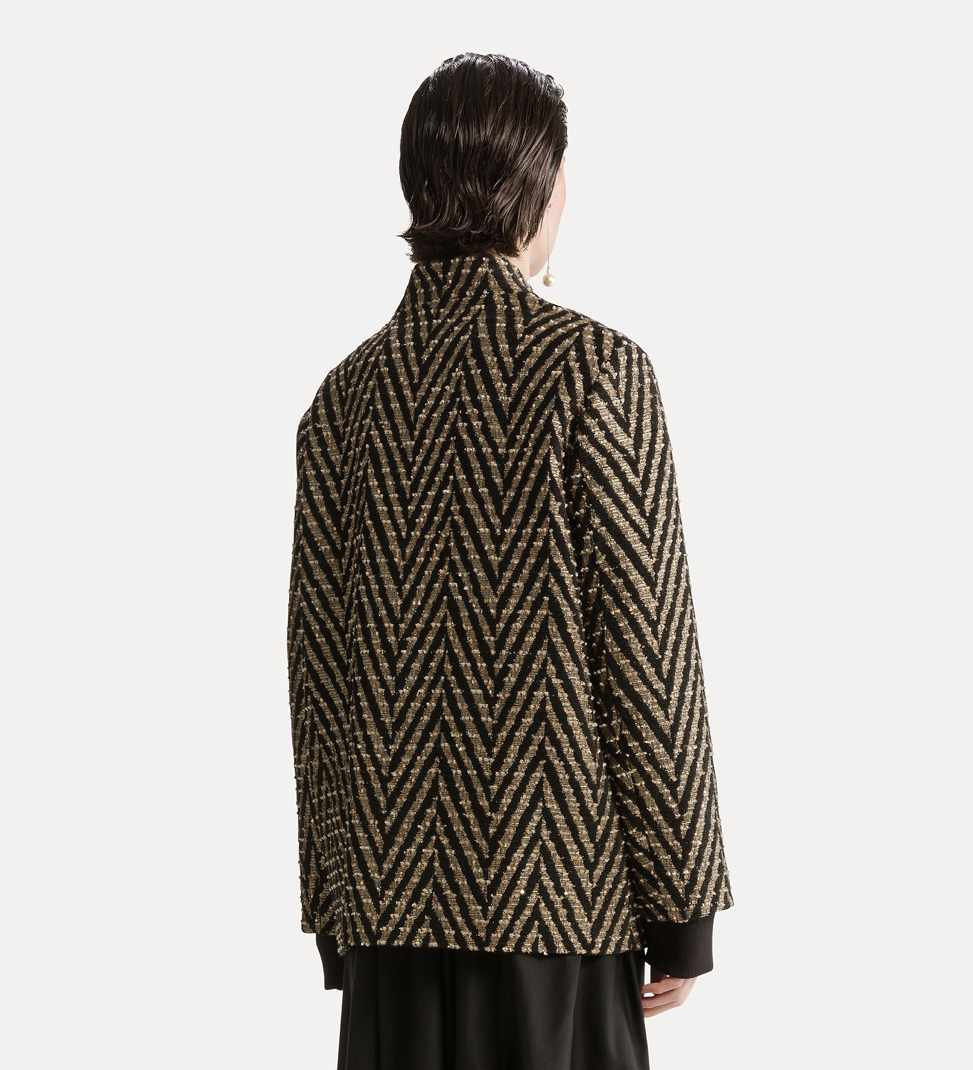 Forte giacche giacca chevron jacquard oversize nera con paillettes