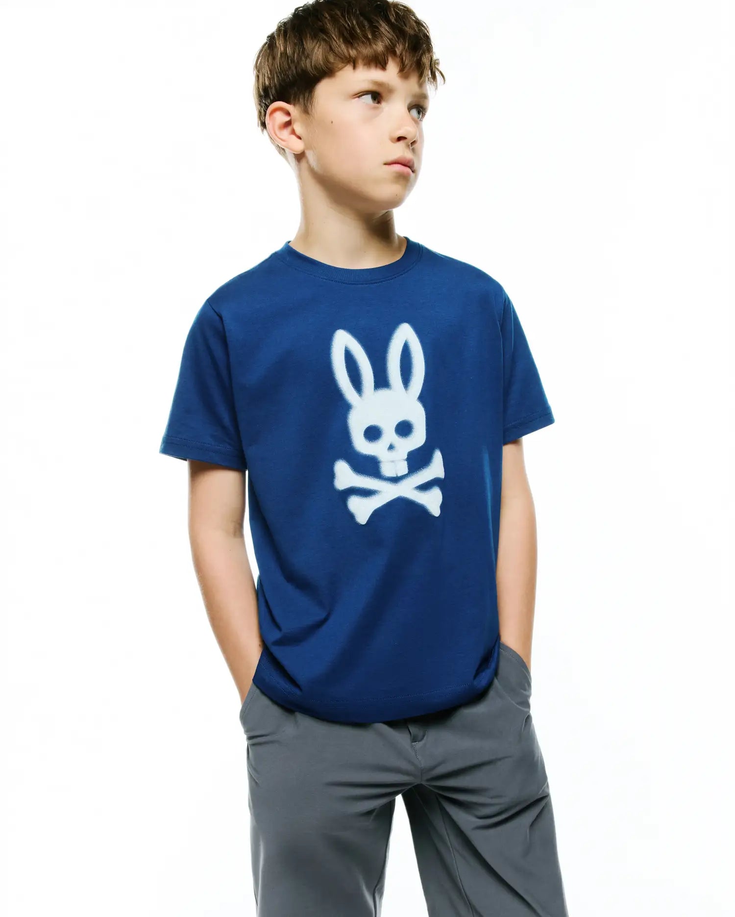 Psycho Bunny Kids Tees KIDS EMMANUEL GRAPHIC TEE KT0200240 maglietta blu in cotone Pima