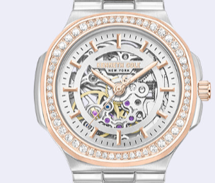 Kenneth Cole Reaction Watches Skeleton Automatic Crystal Lined Outer Dial Two Tone Bracelet Watch orologio bicolore