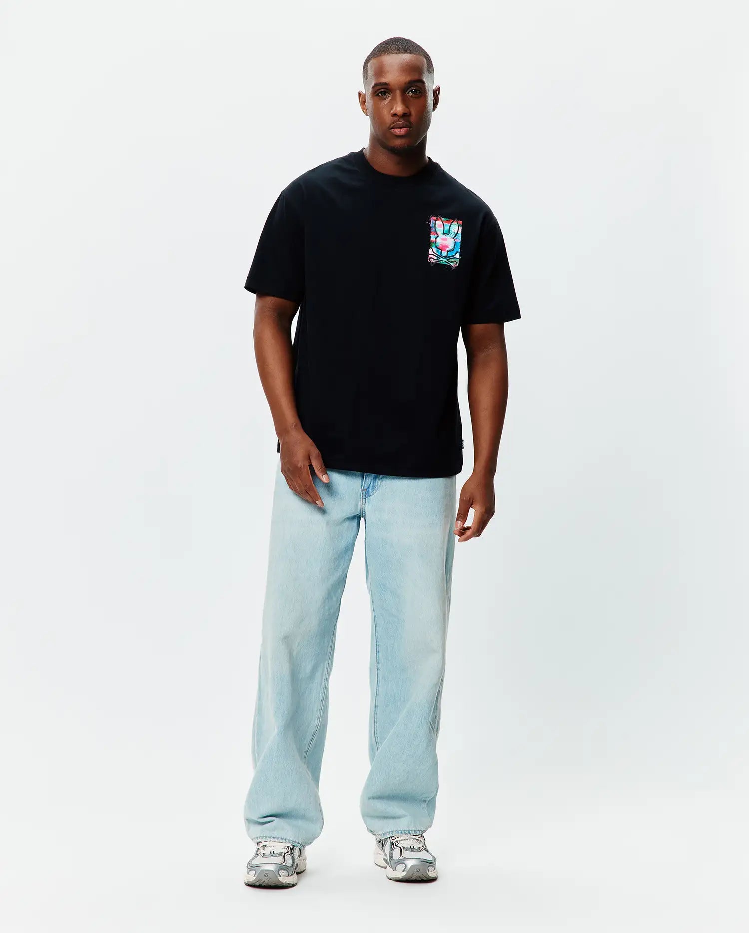 Psycho Bunny Men's Tees Isaac Oversized Tee maglietta nera oversize