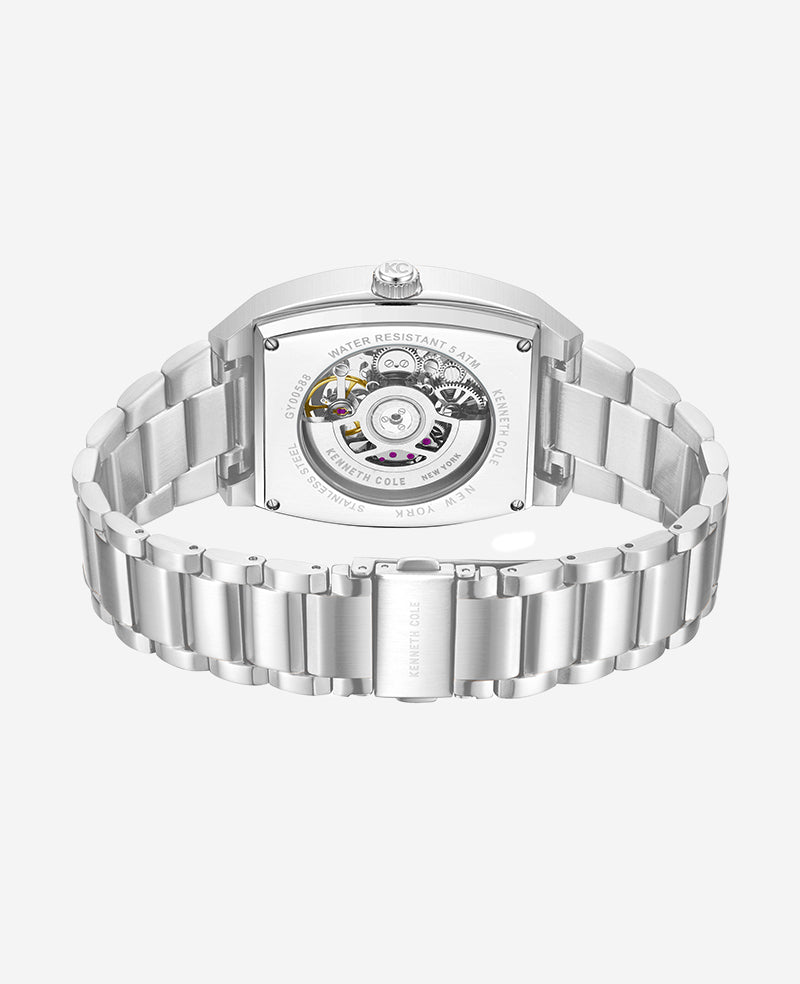 Kenneth Cole Reaction Skeleton Automatic Black Dial Stainless Steel Bracelet Watch orologio nero