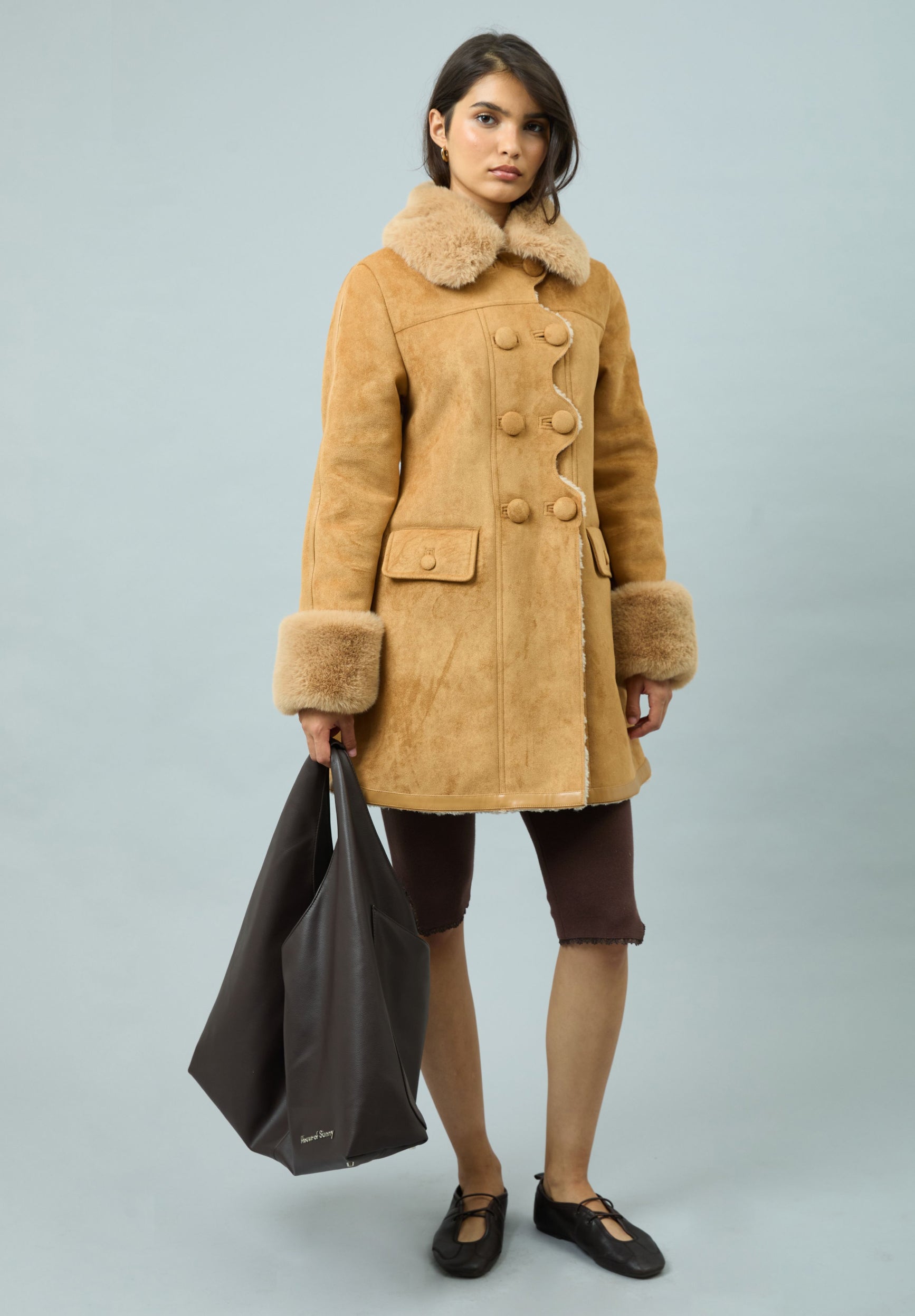 House Of Sunny Women's Jackets Dolly Honey Suede Shearling Coat cappotto