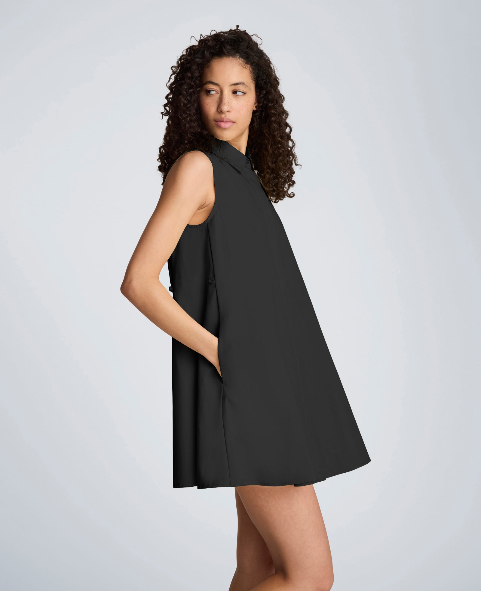 Kenneth Cole Reaction Clothing Cotton Poplin abito mini chemisier nero