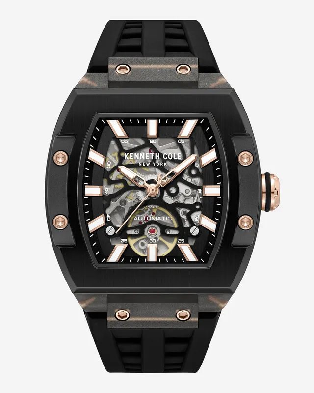Kenneth Cole Reaction Watches Skeleton Automatic Silicone Watch orologio nero