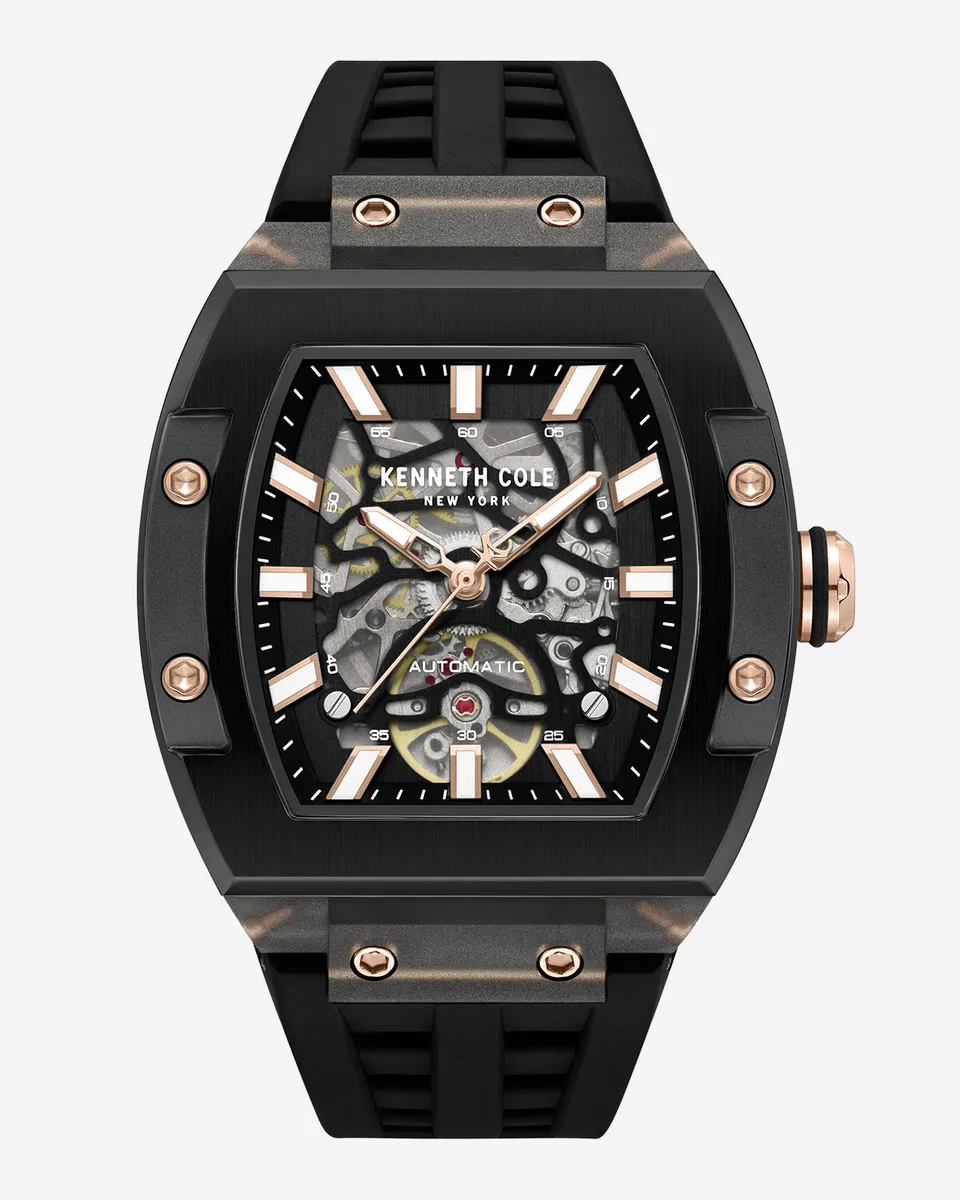 Kenneth Cole Reaction Watches Skeleton Automatic Silicone Watch orologio nero