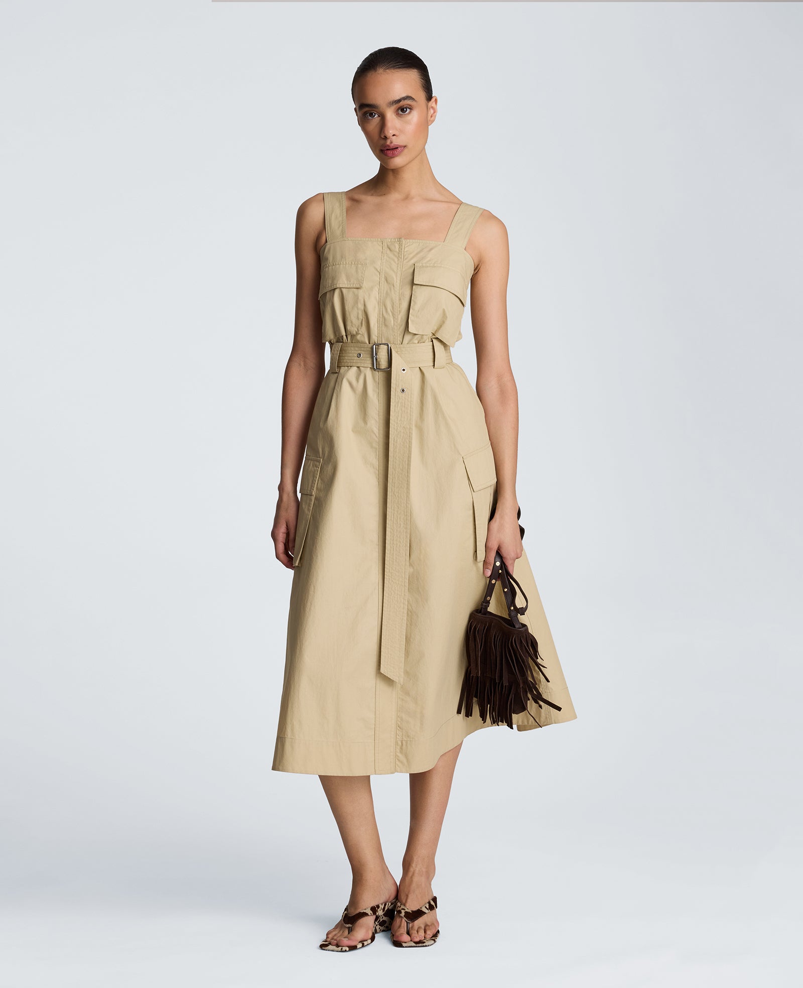 Kenneth Cole Reaction Clothing Cargo Midi Dress safari tan in cotone