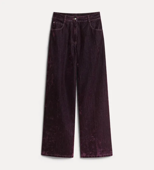 Forte pantaloni flocked denim wide-leg jeans jeans bordeaux in cotone