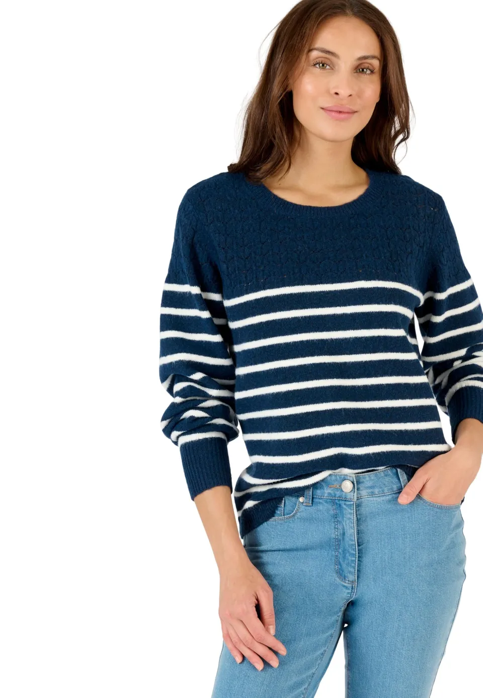 Damart Thermolactyl maglione donna a righe e maglia traforata scollo rotondo