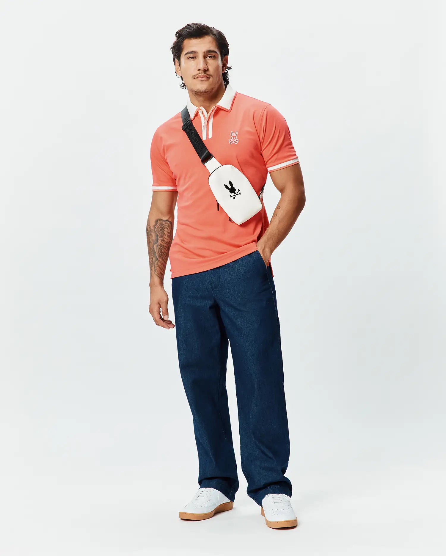 Psycho Bunny Men's Polos Ridley Performance Pique Polo arancione