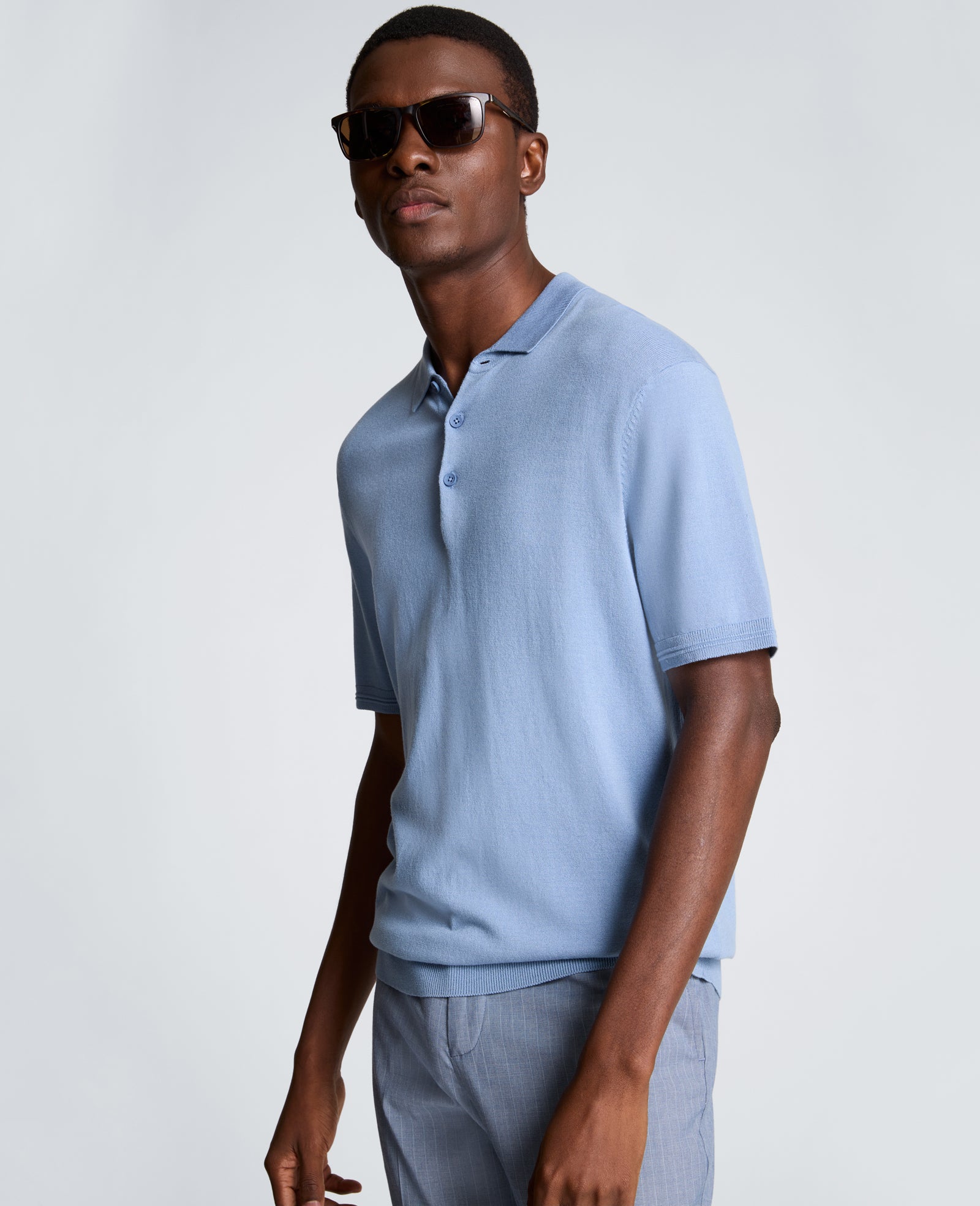Kenneth Cole Reaction Clothing Short Sleeve Polo Sweater maglia polo uomo blu chiaro