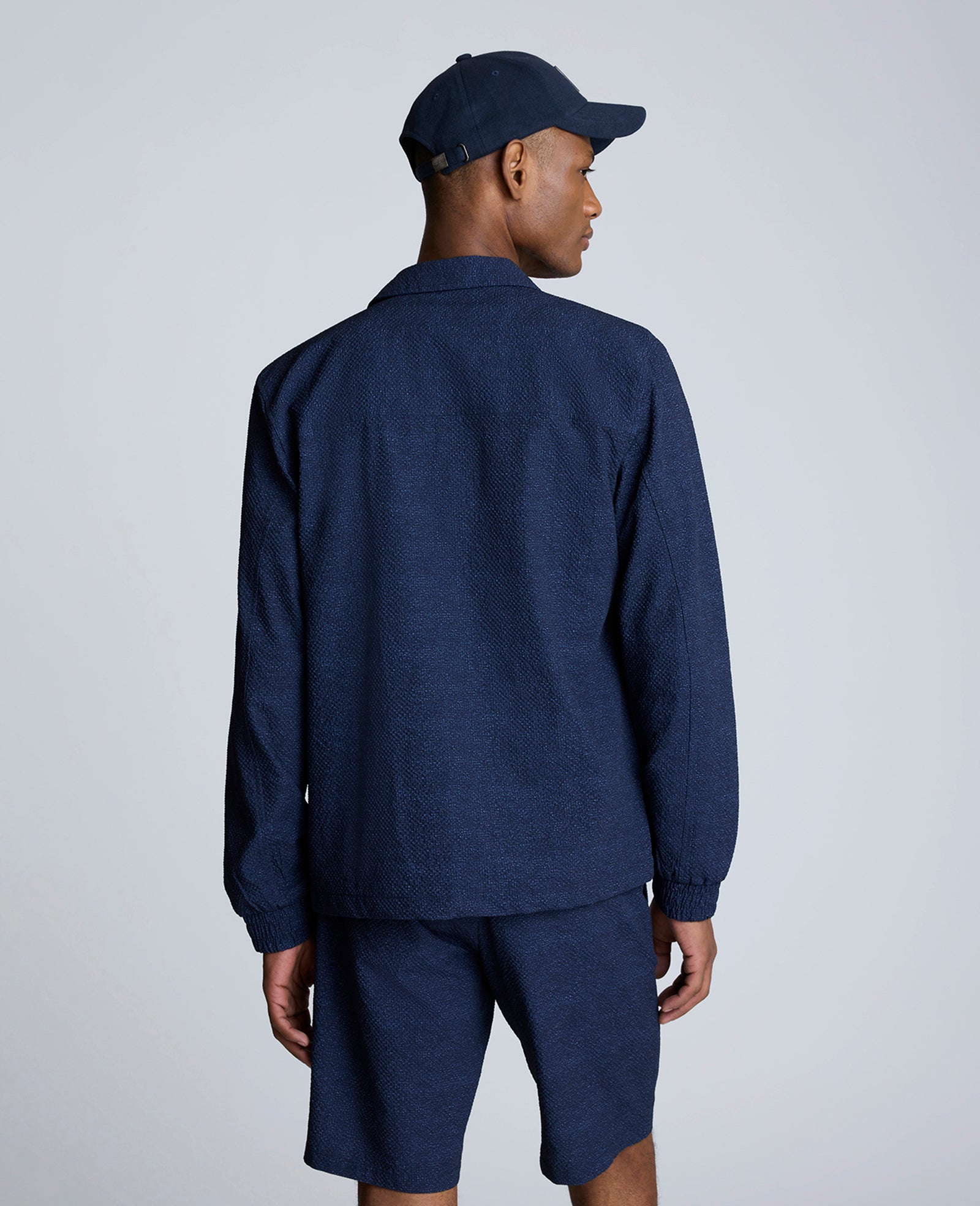Kenneth Cole Reaction Clothing Printed Performance Seersucker giacca blu navy