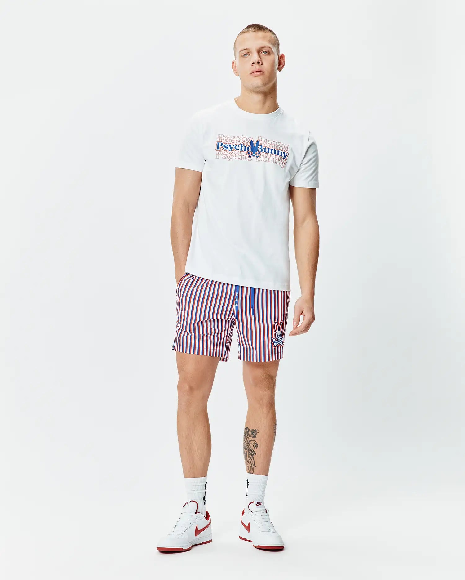 Psycho Bunny Men's Tees John Back Graphic T-shirt bianca cotone Pima