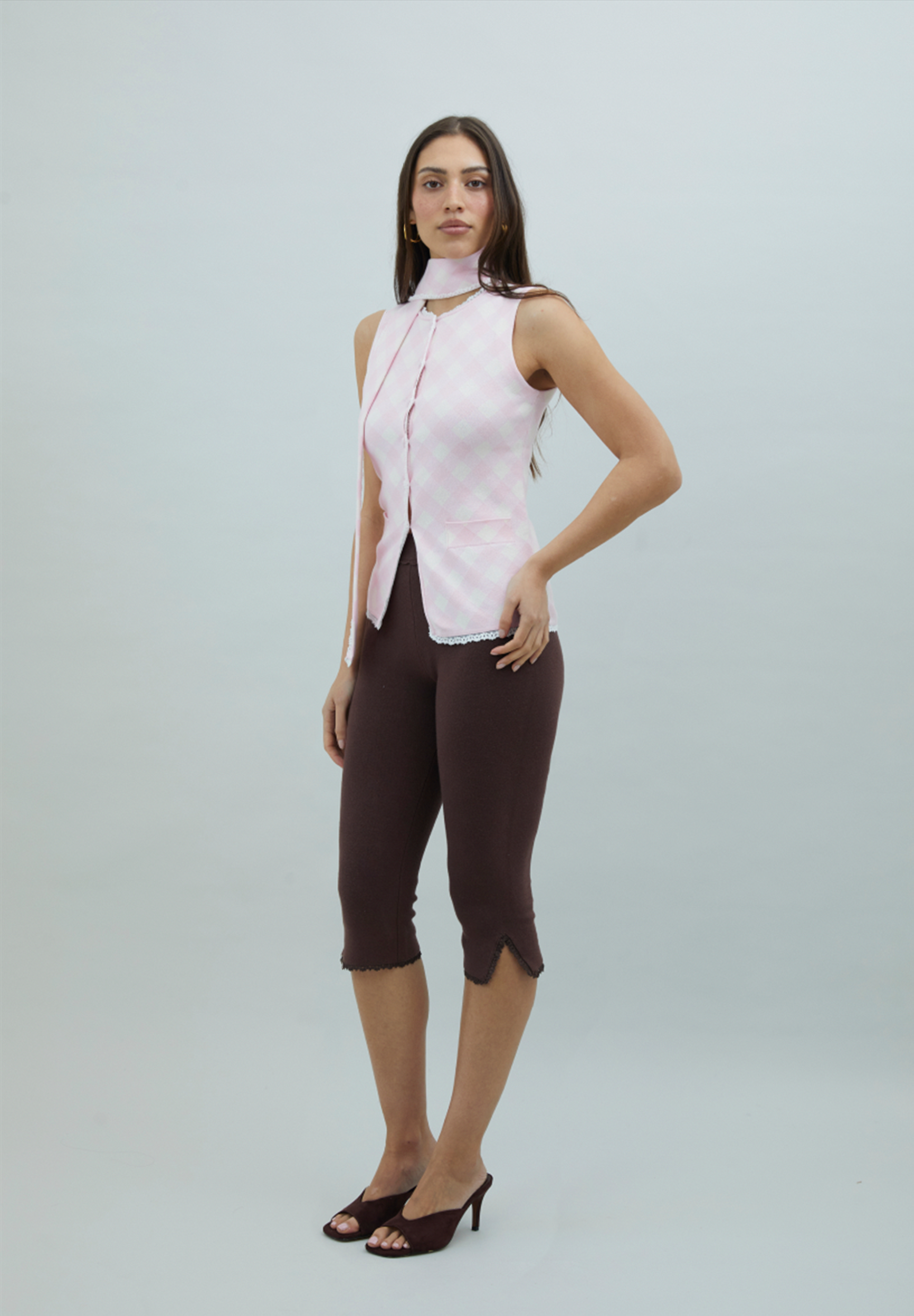 House Of Sunny Women's Knitwear PINK LADIES PEGGY VEST gilet UK 6-18 sciarpa staccabile