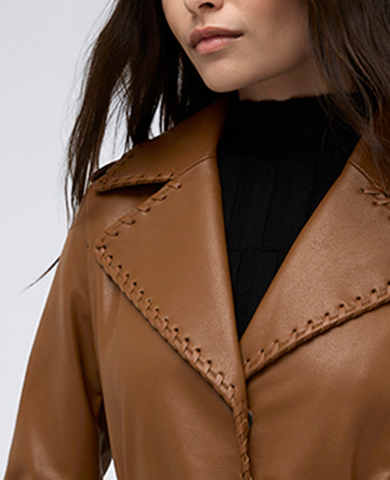Kenneth Cole Reaction Clothing Faux Leather Belted trench in ecopelle cognac