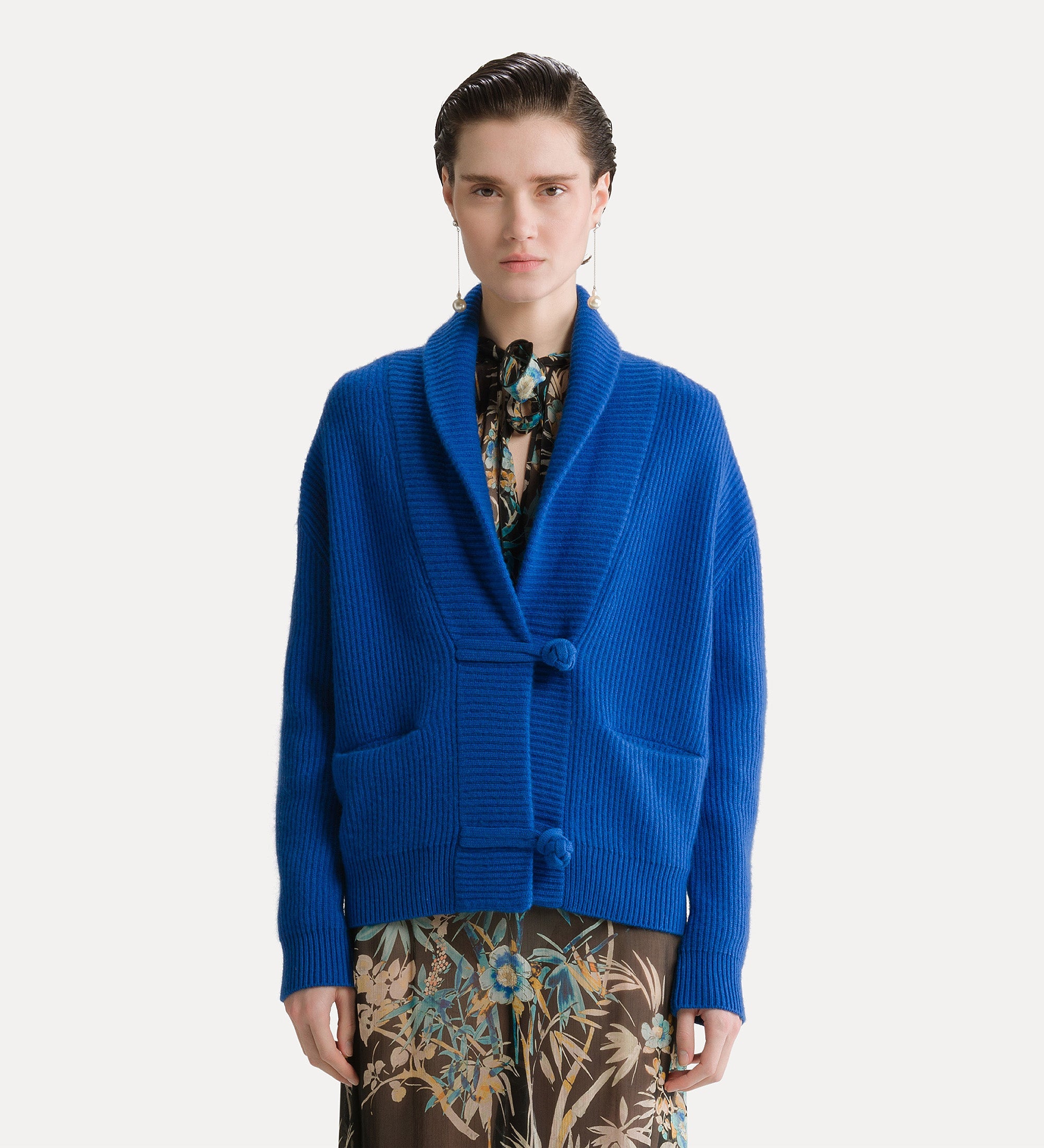 Forte maglieria cardigan in lana e cashmere lapislazzuli
