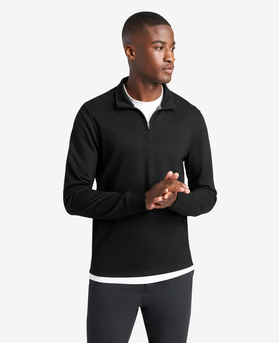 Kenneth Cole Sport Quarter-Zip Knit Pullover maglia nera uomo in tessuto traspirante