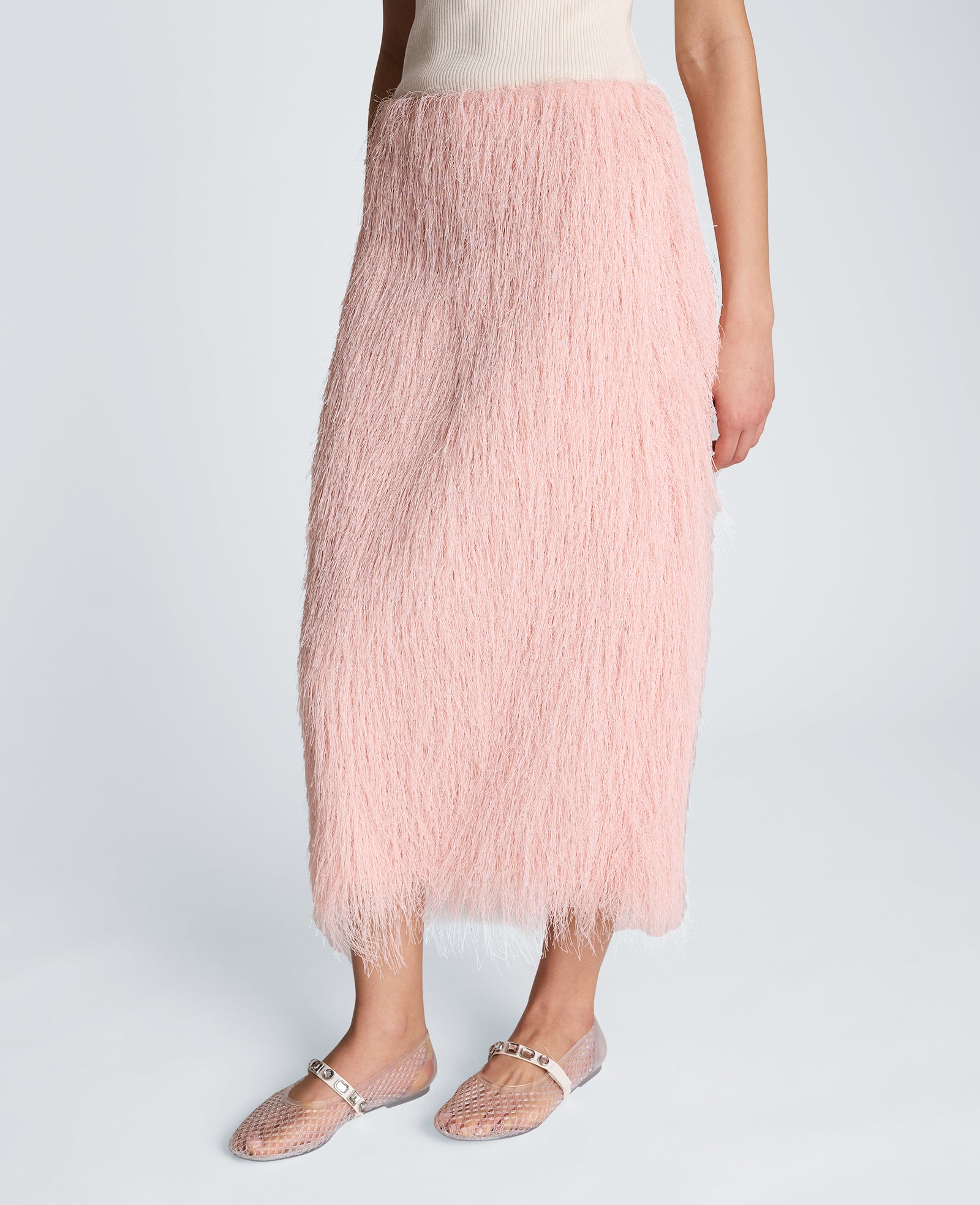 Kenneth Cole Reaction Clothing Feather Pull On Midi Skirt with Slit gonna pink vapor midi