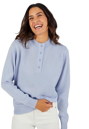 Damart Prêt-à-porter maglione collo alto con bottoni blu grigio 38-40