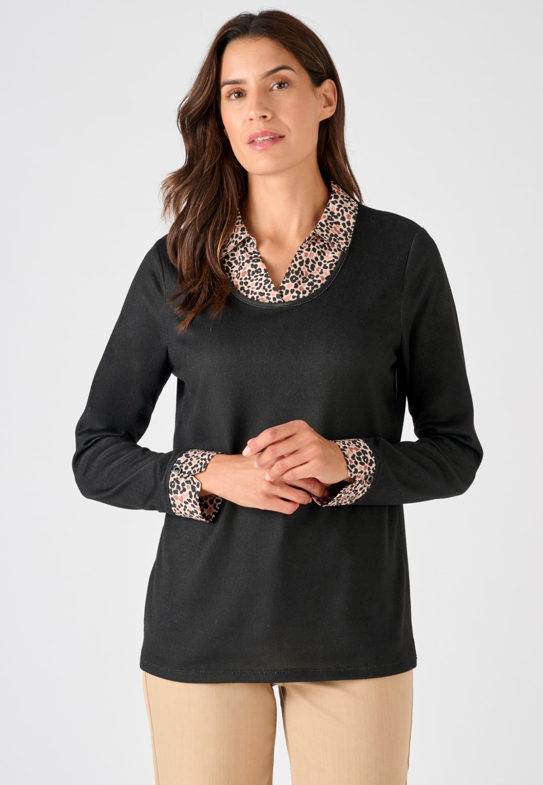 Damart Prêt-à-porter T-Shirt Effetto 2 in 1 T-shirt Nero elasticizzata