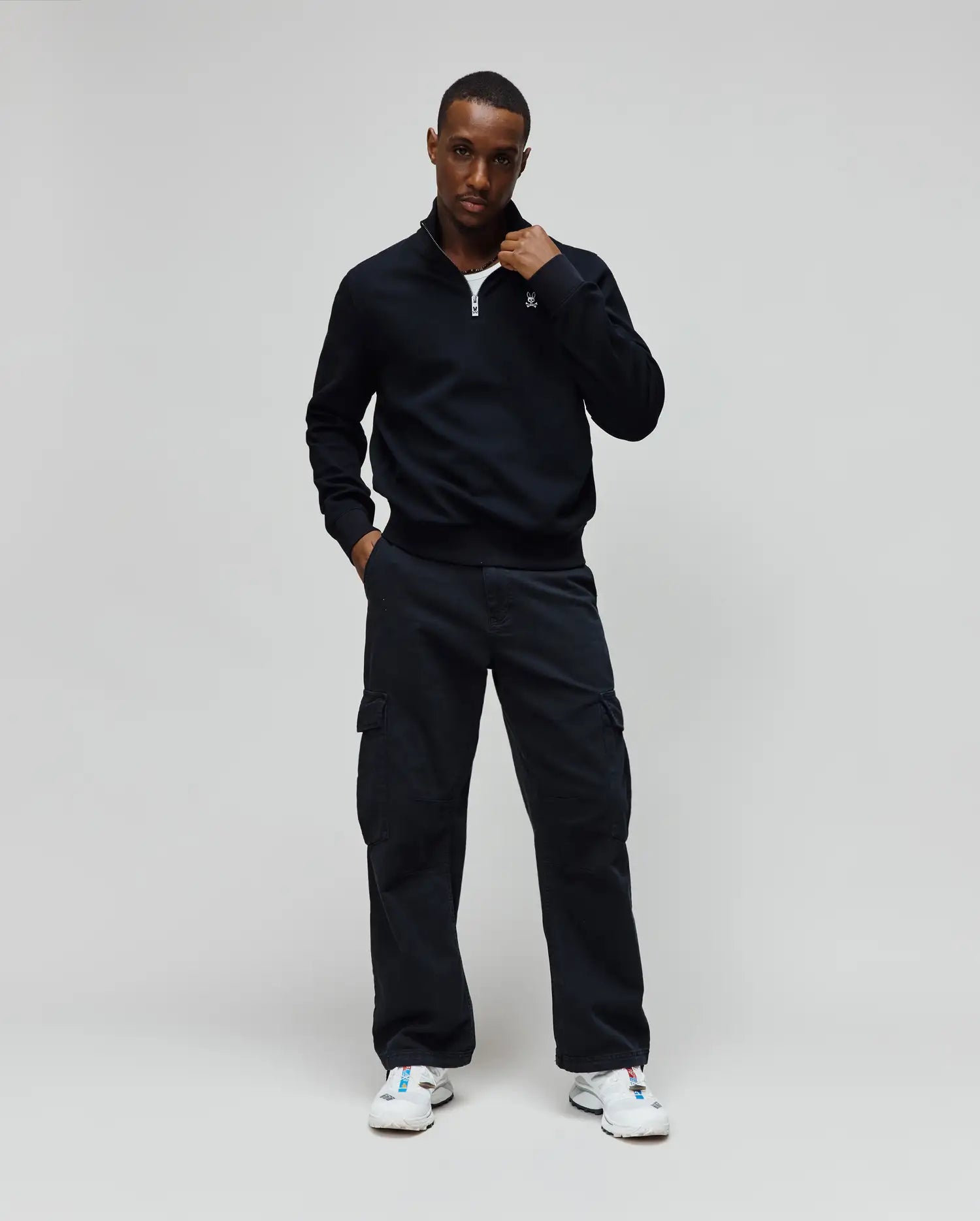 Psycho Bunny Men's Sweatshirts & Hoodies Maxton Waffle 1/4 Zip MT0500253 felpa nera waffle