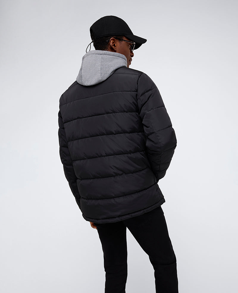 Kenneth Cole Reaction Clothing Puffer with Attached Jersey Hood piumino nero con cappuccio