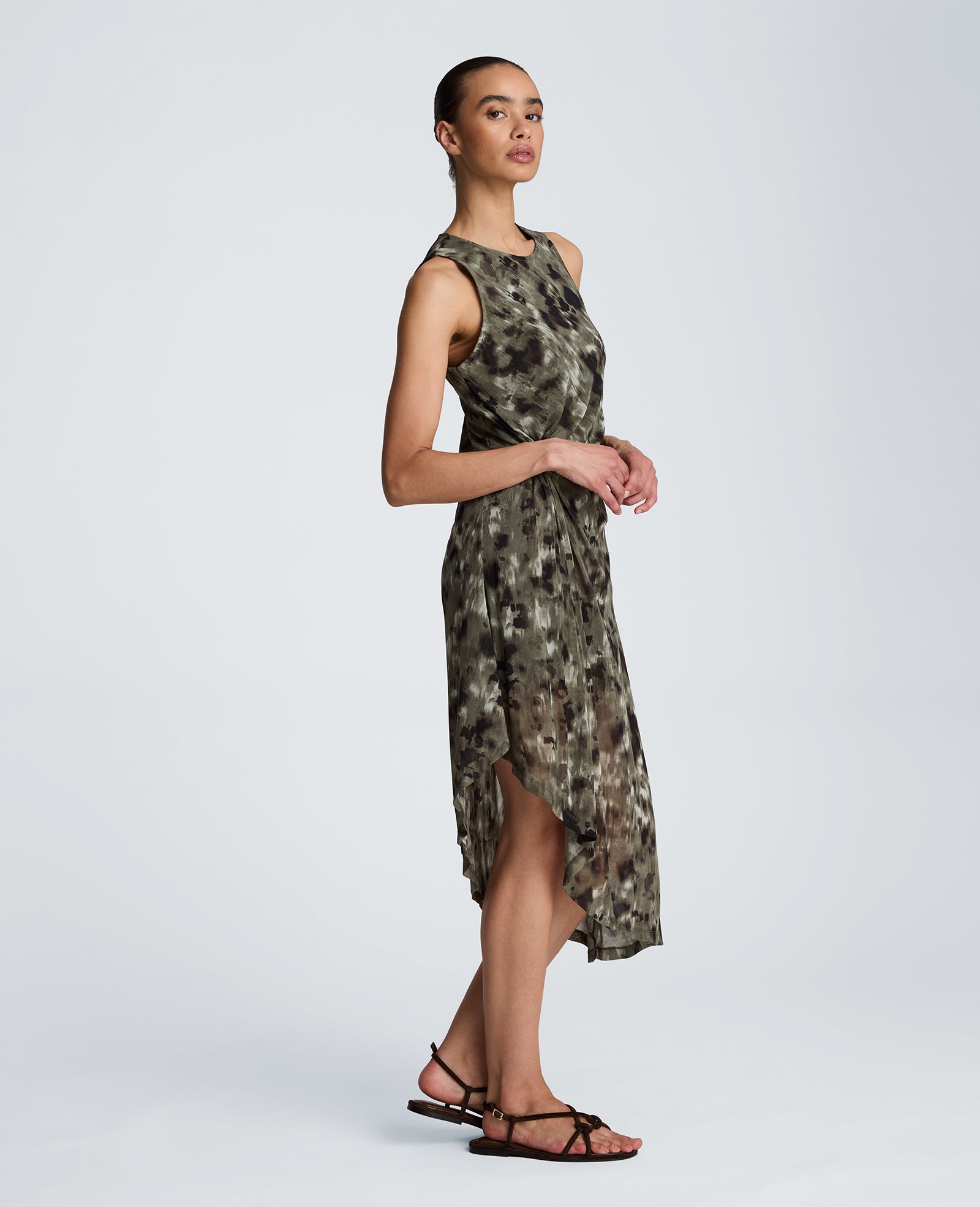 Kenneth Cole Reaction Clothing Asymmetrical Hem Midi Dress abito midi verde fantasia