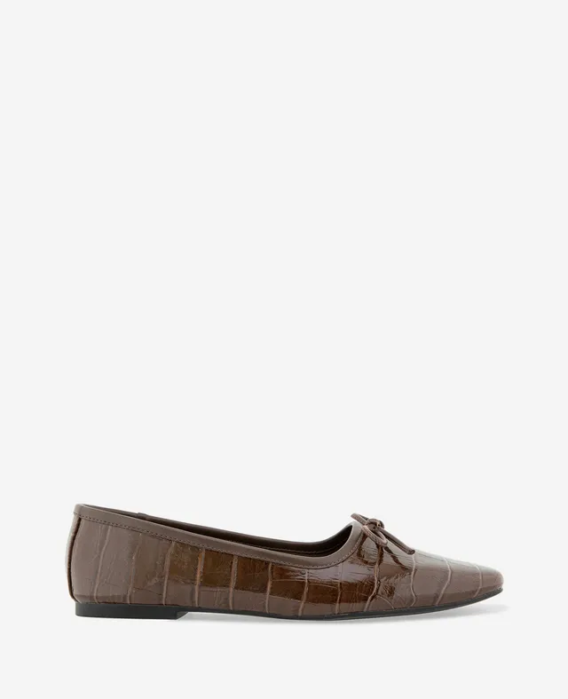 Kenneth Cole Reaction Shoes Carriah Embossed Croco Bow Tie Ballet Flat ballerina Chocolate Croco