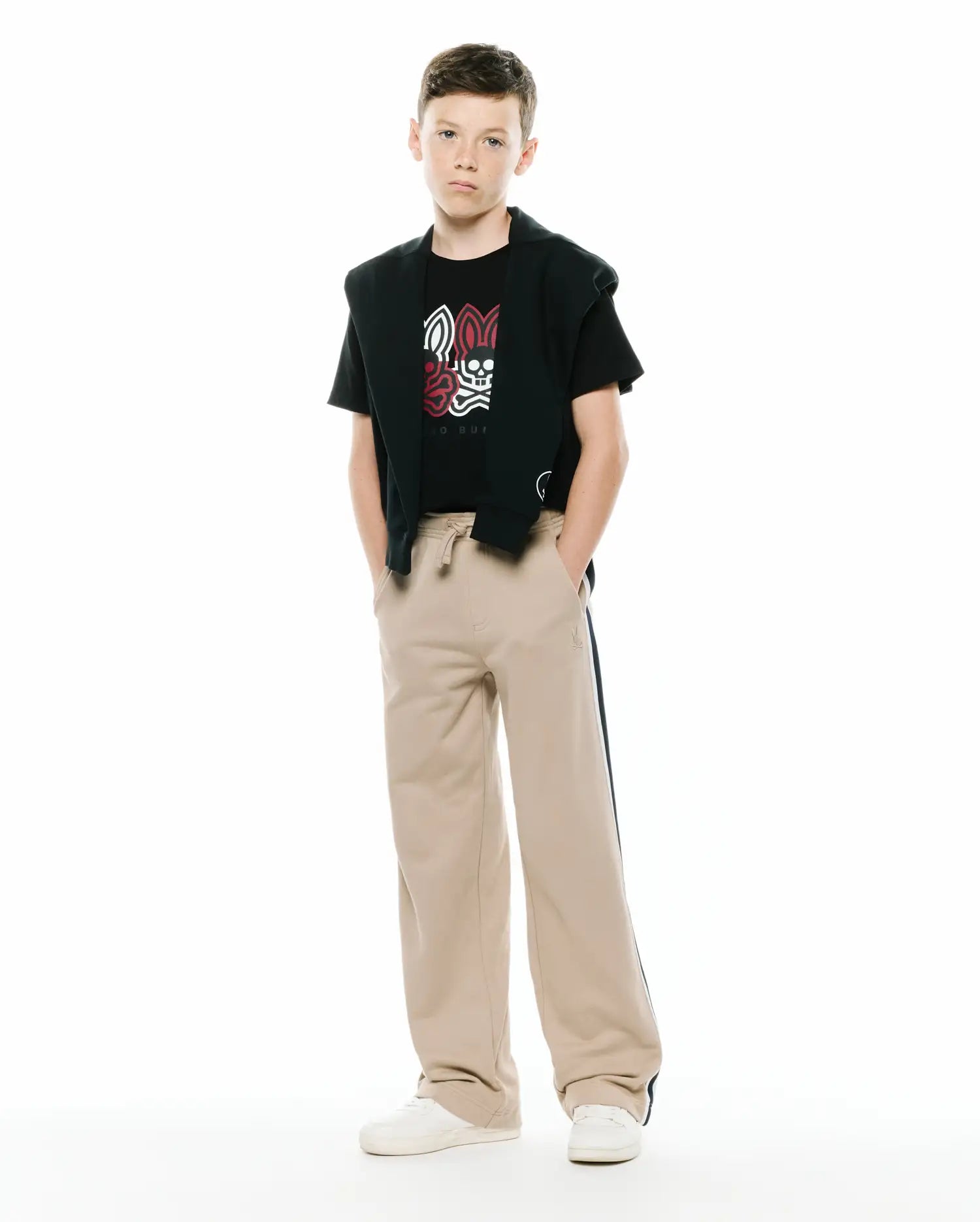Psycho Bunny Kids Bottoms Ty French Terry Sweatpant pantaloni tuta beige