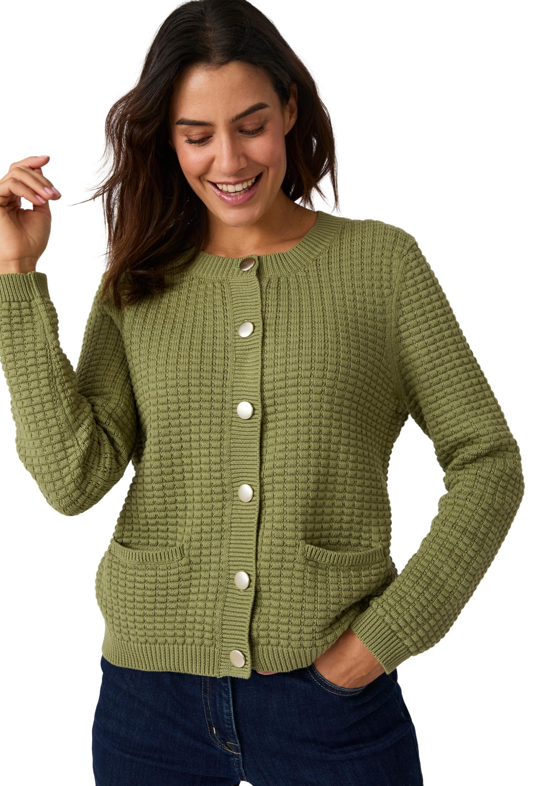 Damart Prêt-à-porter cardigan donna marrone beige a righe in cotone