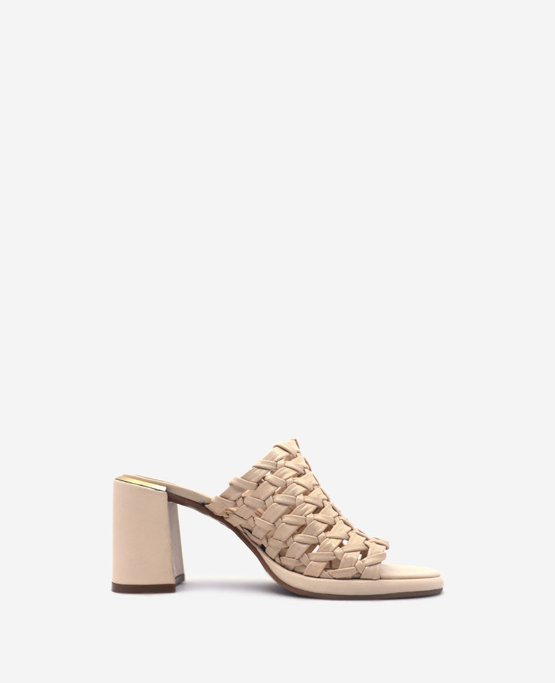 Kenneth Cole Reaction Shoes Solara Leather Woven Heel sandalo crema in pelle