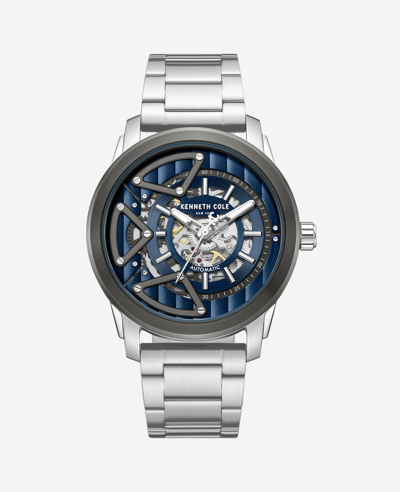 Kenneth Cole Reaction Watches Skeleton Automatic Bracelet Watch orologio argento automatico 5 ATM