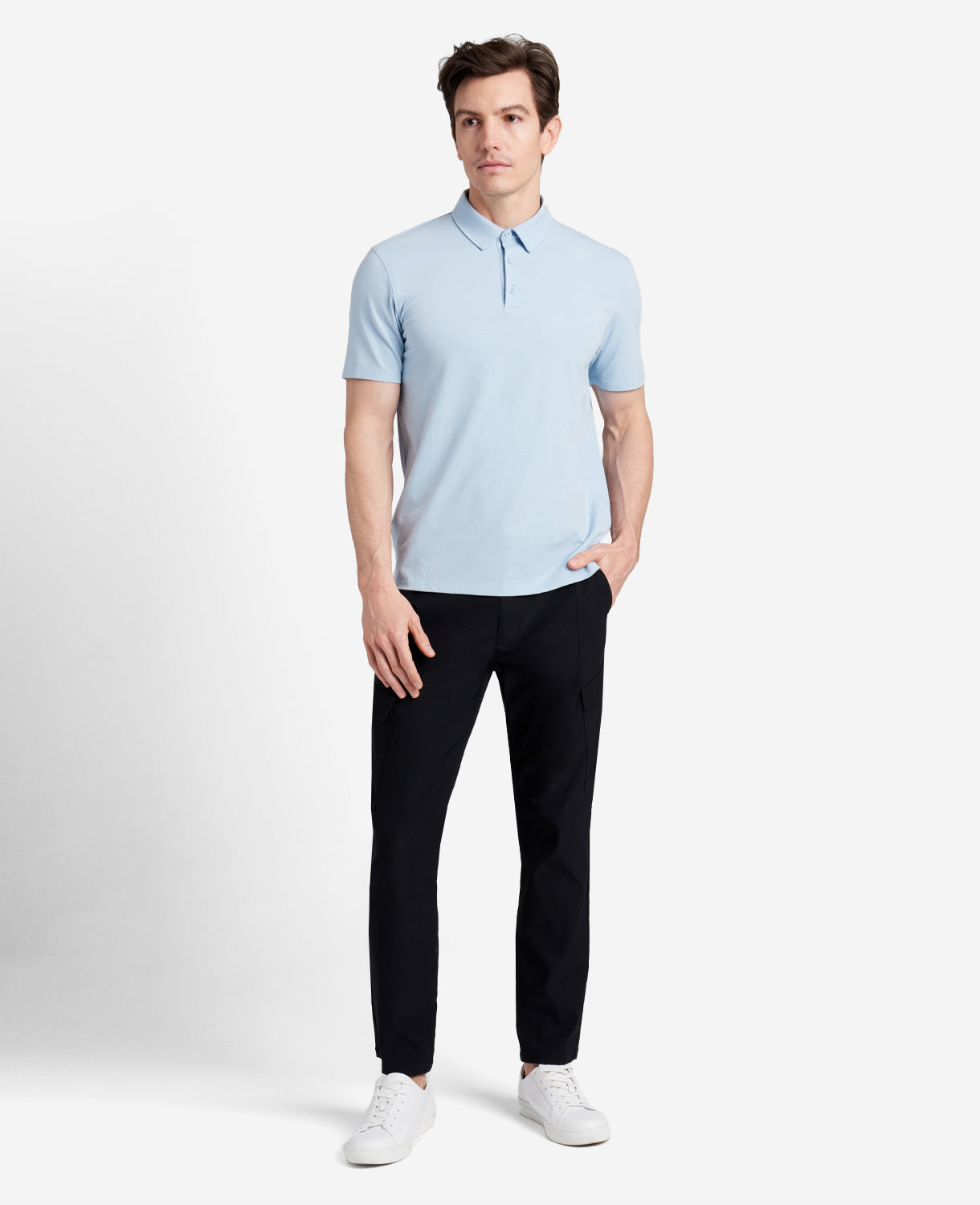 Kenneth Cole Reaction Clothing Performance Button Polo polo azzurra elasticizzata