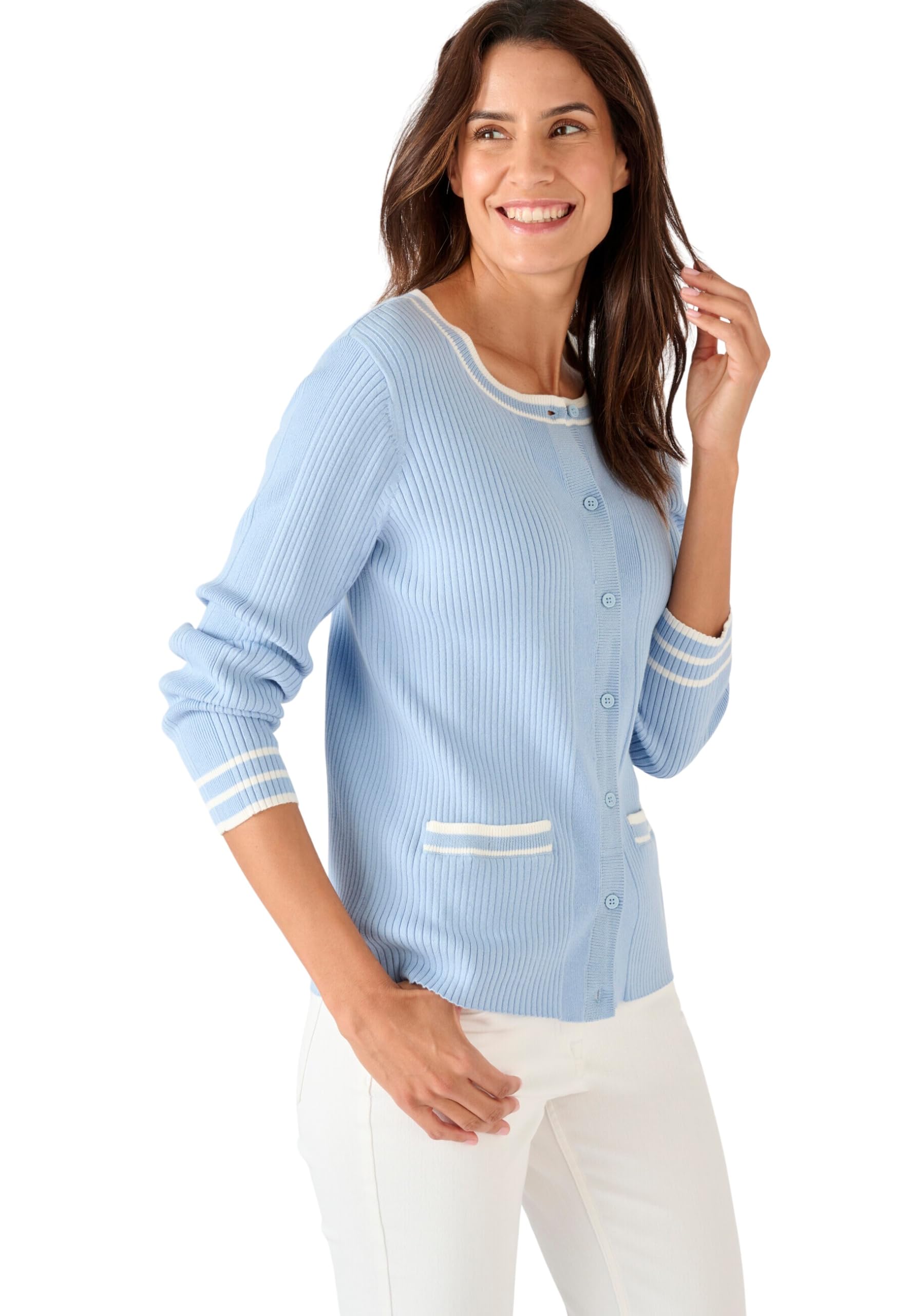 Damart Prêt-à-porter Cardigan a costine piatte fantasia donna cotone