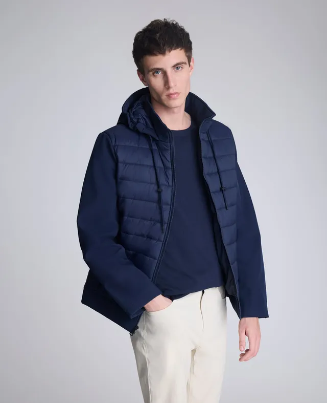 Kenneth Cole Reaction Mixed Media Hooded Soft Shell Jacket giacca blu navy imbottita