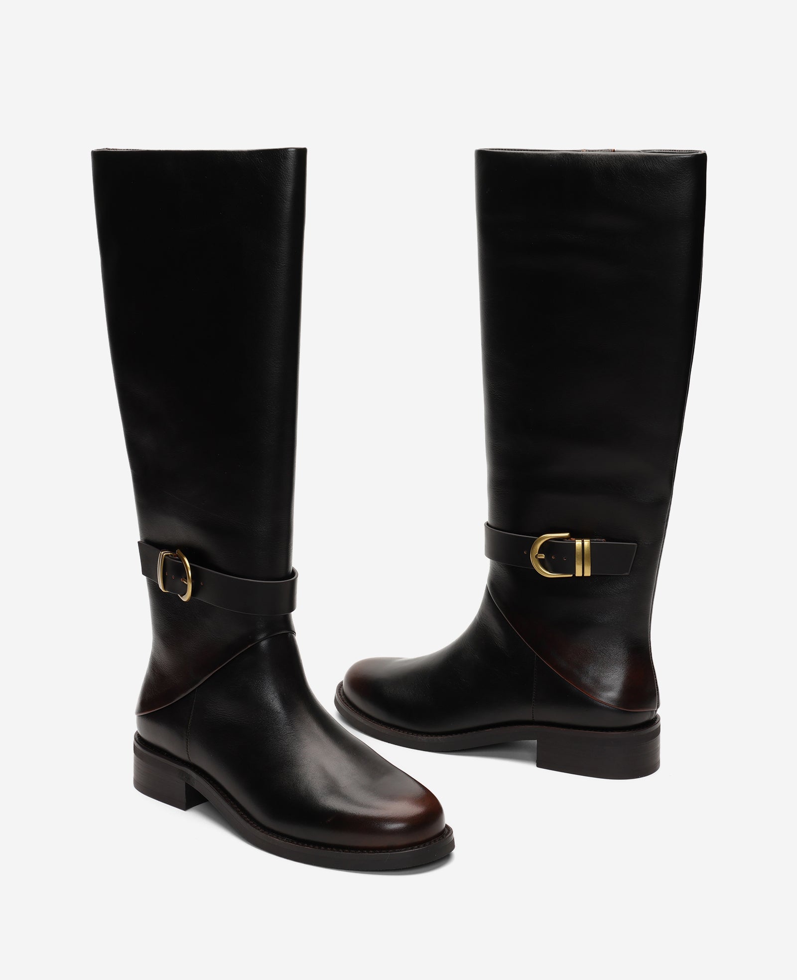 Kenneth Cole Reaction Shoes Joey Distressed Leather Belted Riding Boot stivale da equitazione marrone scuro taglie 5-11 in pelle