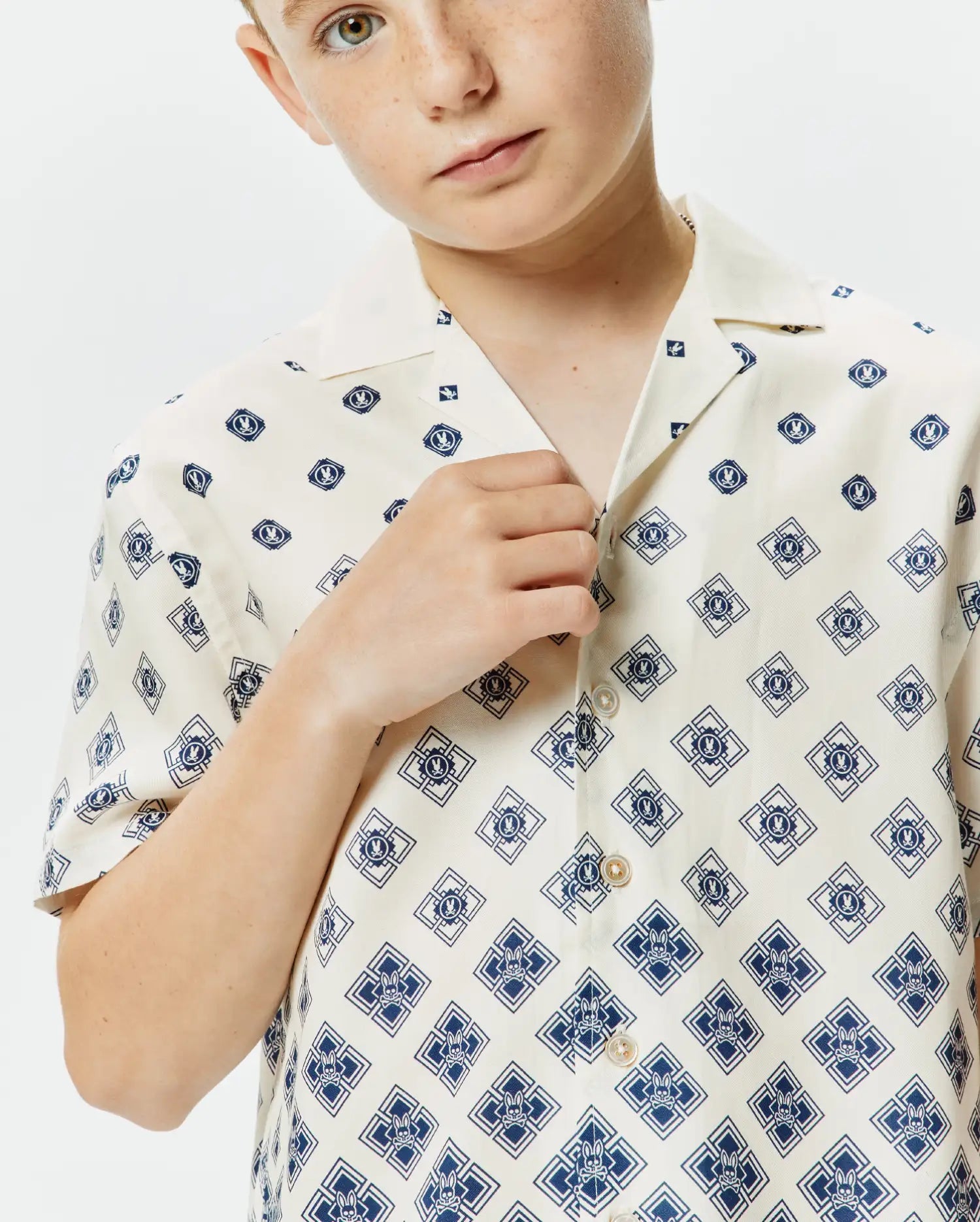 Psycho Bunny Kids Tees KIDS TOBIAS TENCEL SHIRT KT0300030 camicia bianca in Tencel