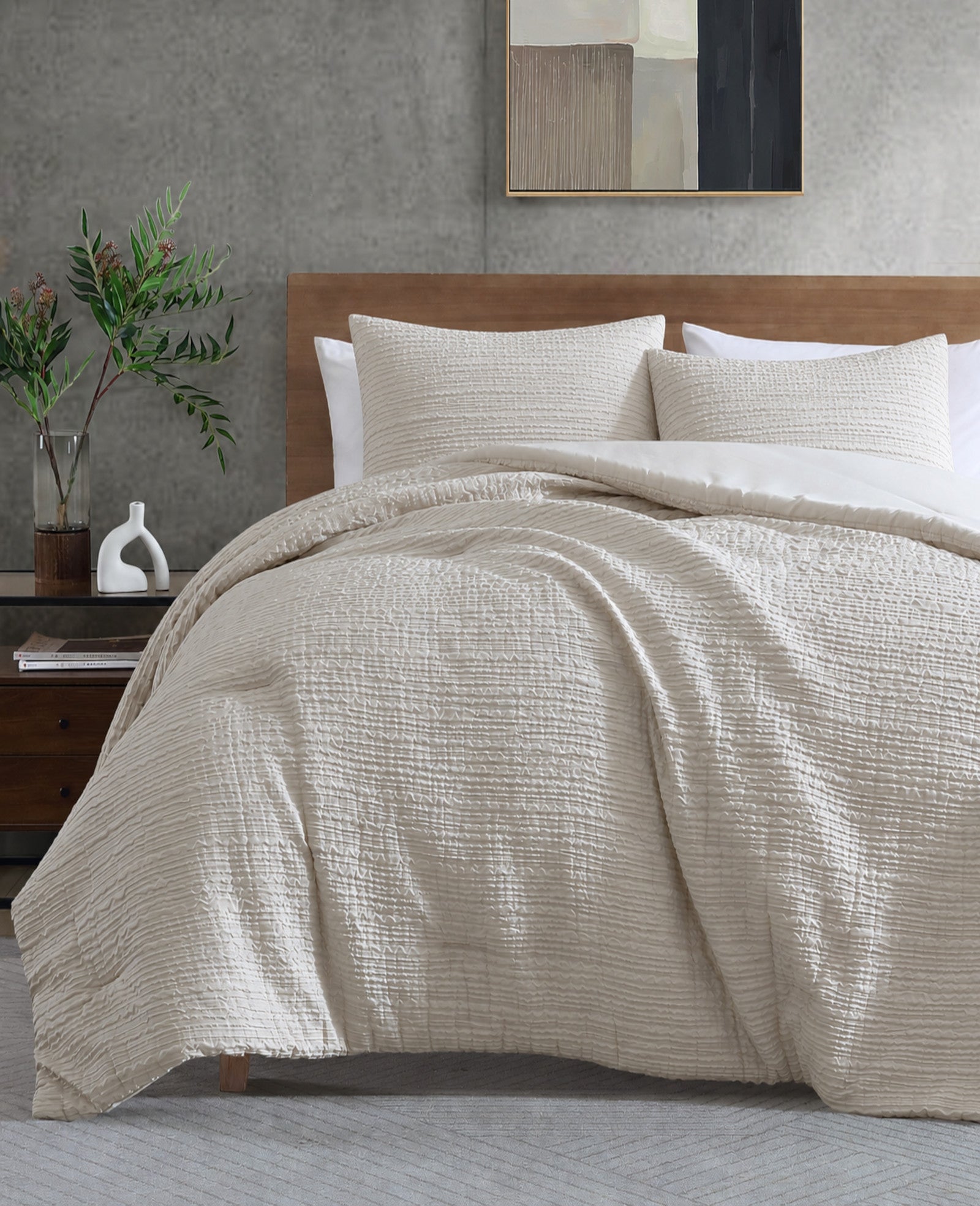 Kenneth Cole Reaction Home & Bedding Serenity Wavy Lines Beige Comforter Set set trapunta beige
