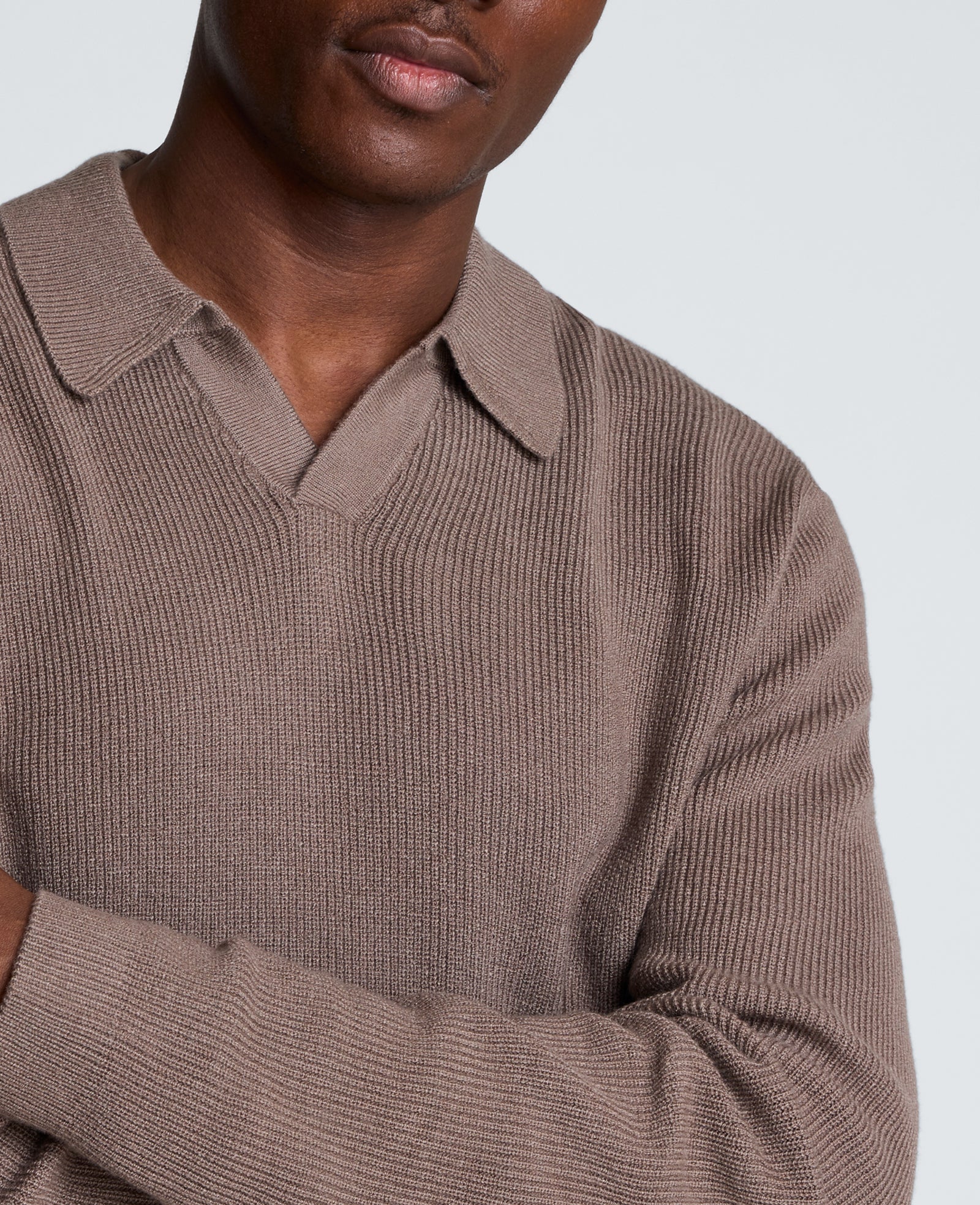 Kenneth Cole Reaction Clothing Long Sleeve Johnny Collar Polo polo marrone mélange