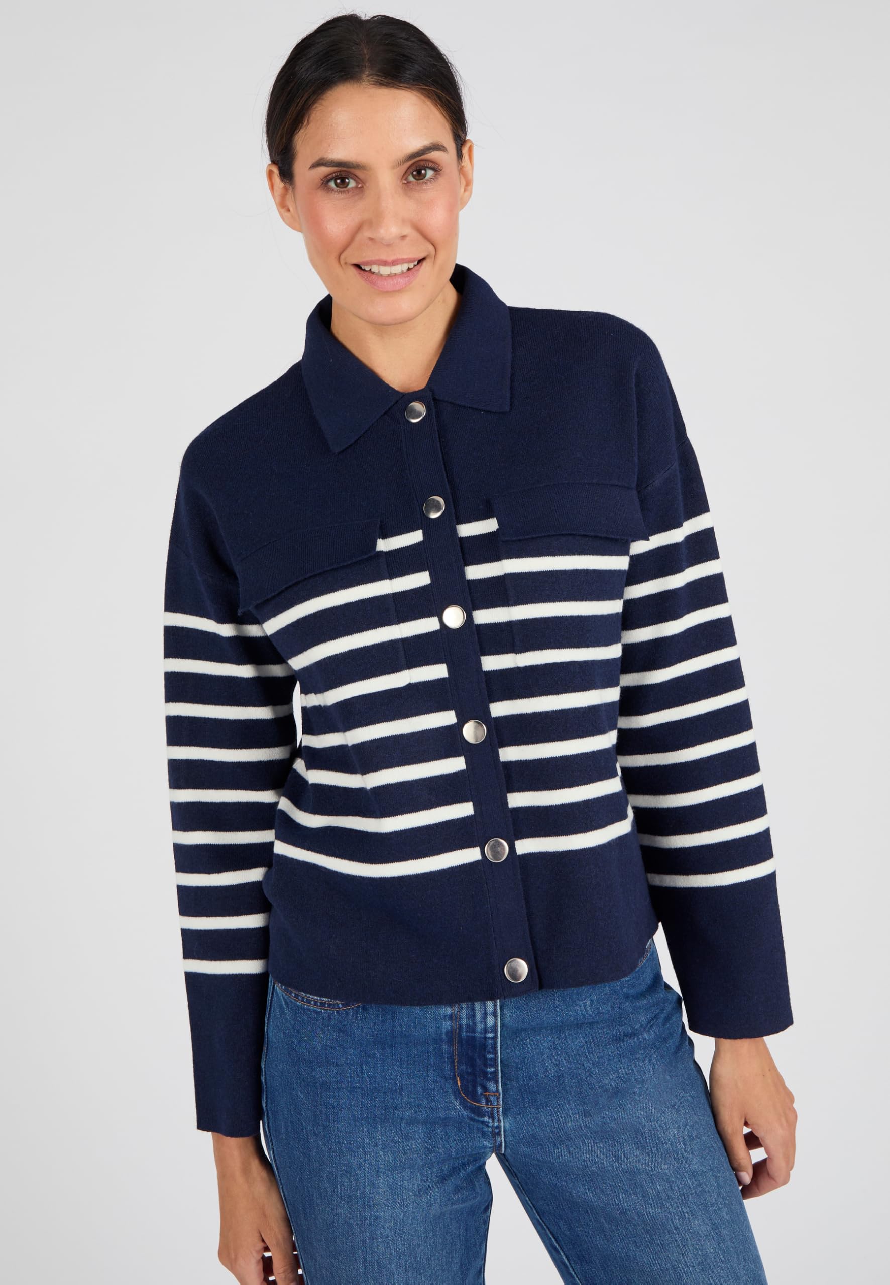 Damart Prêt-à-porter gilet termico donna blu marino a righe 50-52 Thermolactyl