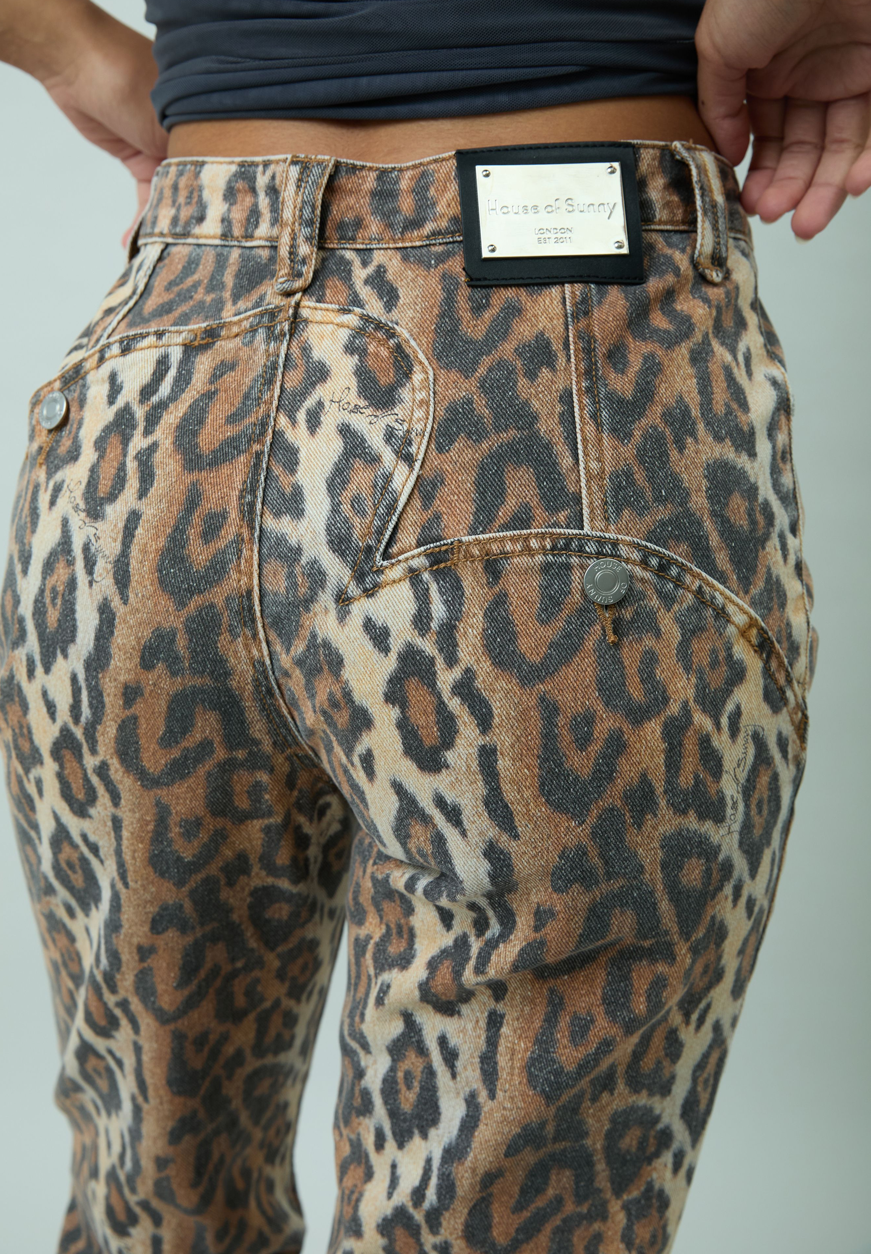 House Of Sunny Women's Denim Leopard Jessie Denim jeans leopardati UK 6–18
