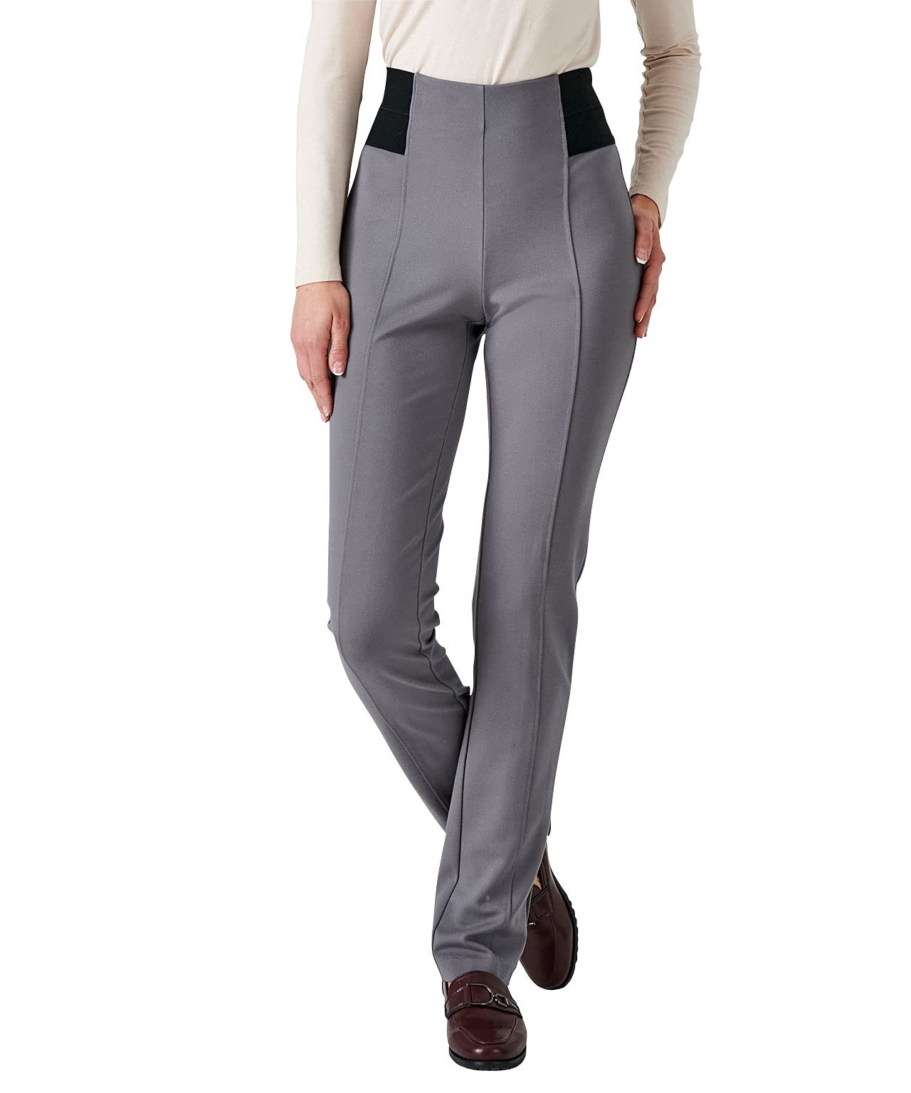 Damart Prêt-à-porter Pantaloni Maglia Milano Stretch Donna 56 grigio perla viscosa