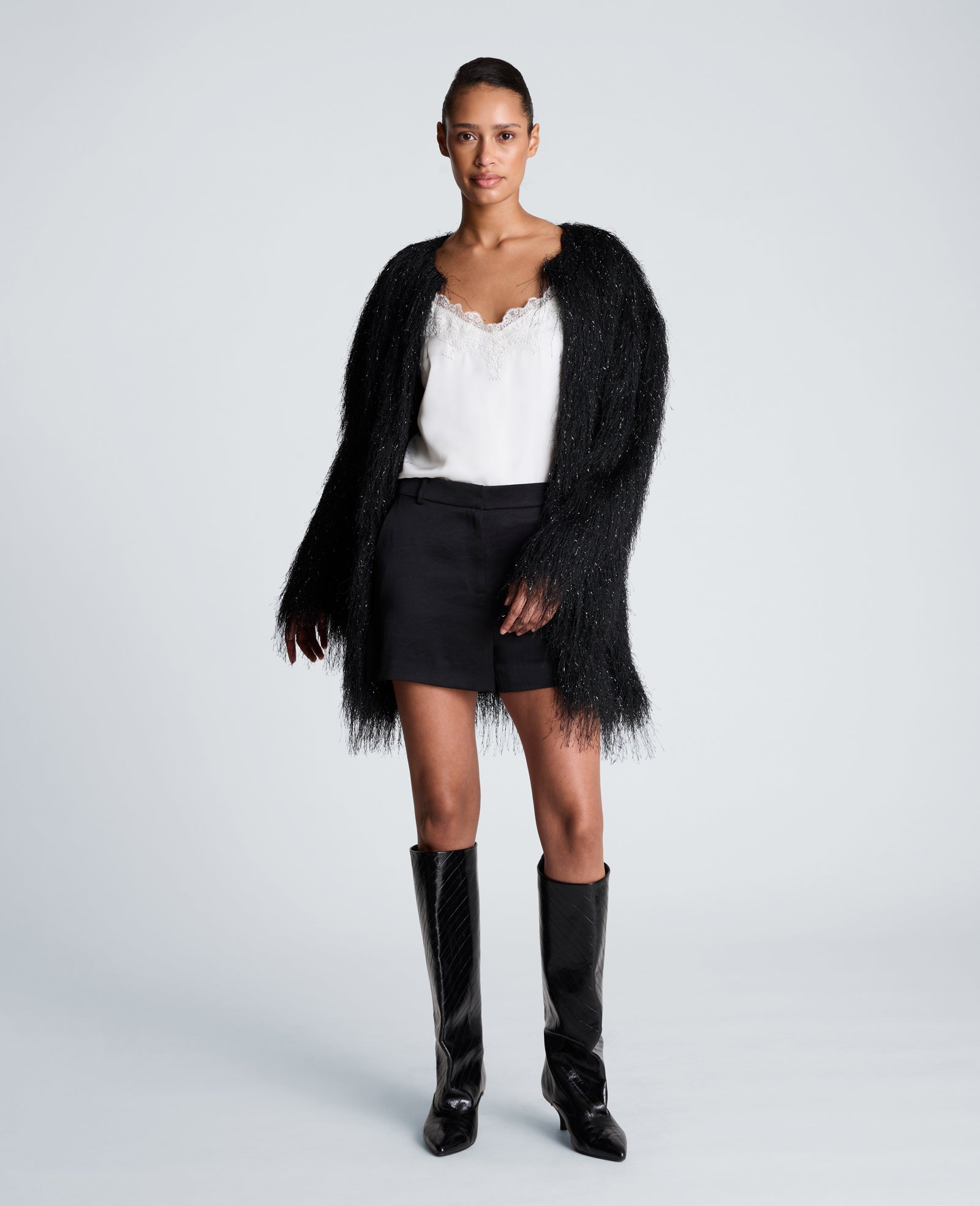 Kenneth Cole Reaction Clothing Fly Front Short shorts neri in raso